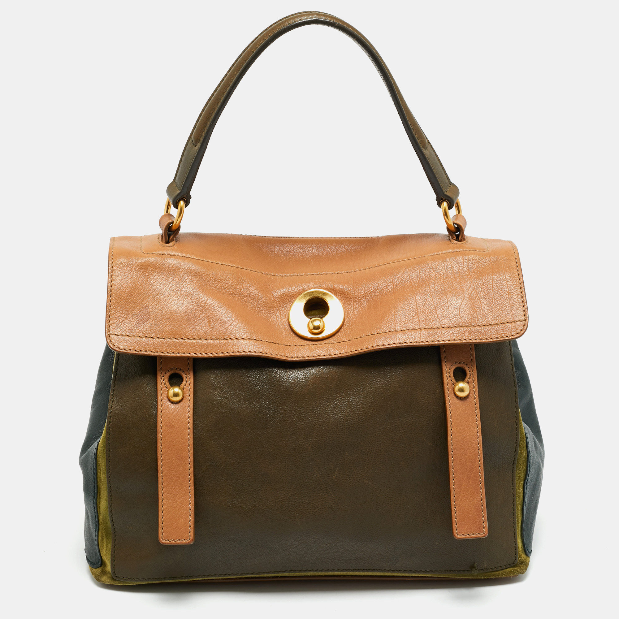 Yves Saint Laurent Tricolor Leather and Suede Muse Two Top Handle Bag, Multicolor
Yves Saint Laurent Tricolor Leather and Suede Muse Two Top Handle Bag, Multicolor
