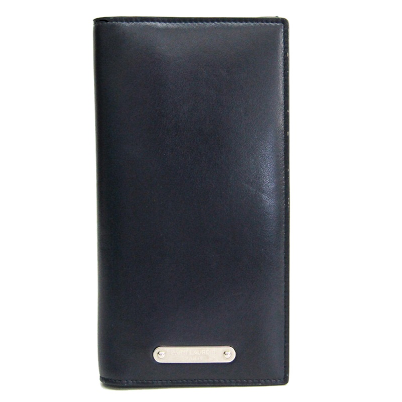 Image of Saint Laurent Navy Leather Long Wallet
