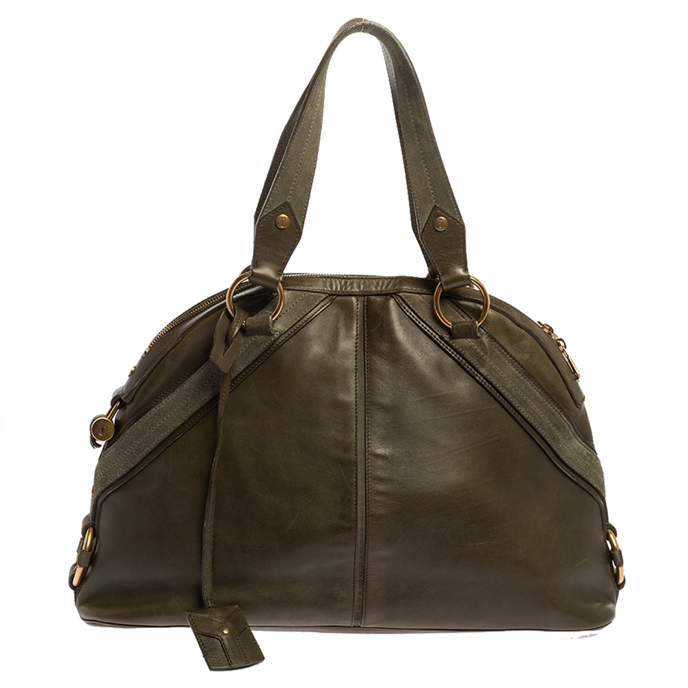 Image of Yves Saint Laurent Olive Green Leather Medium Satchel