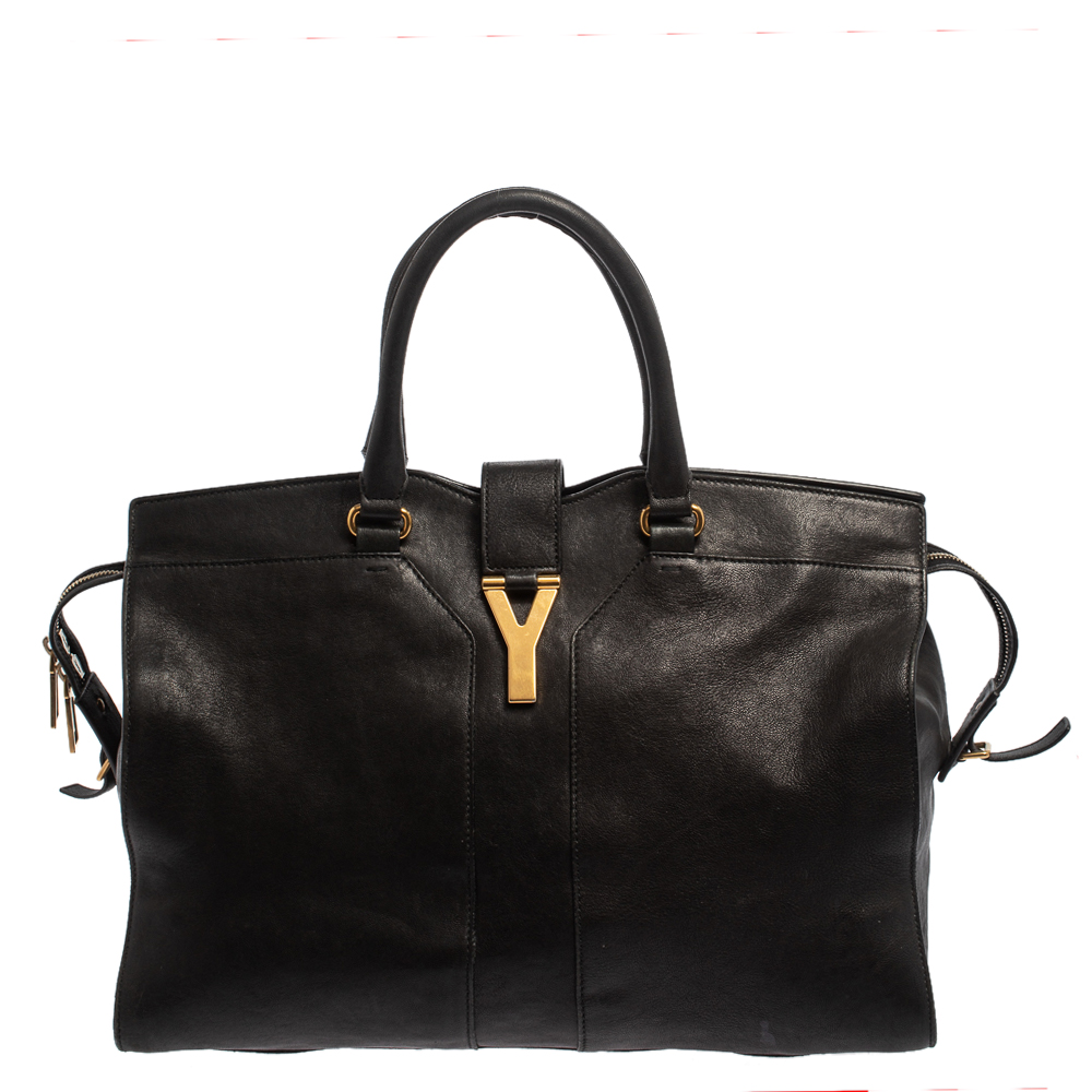 Yves Saint Laurent Black Leather Large Cabas Chyc Tote