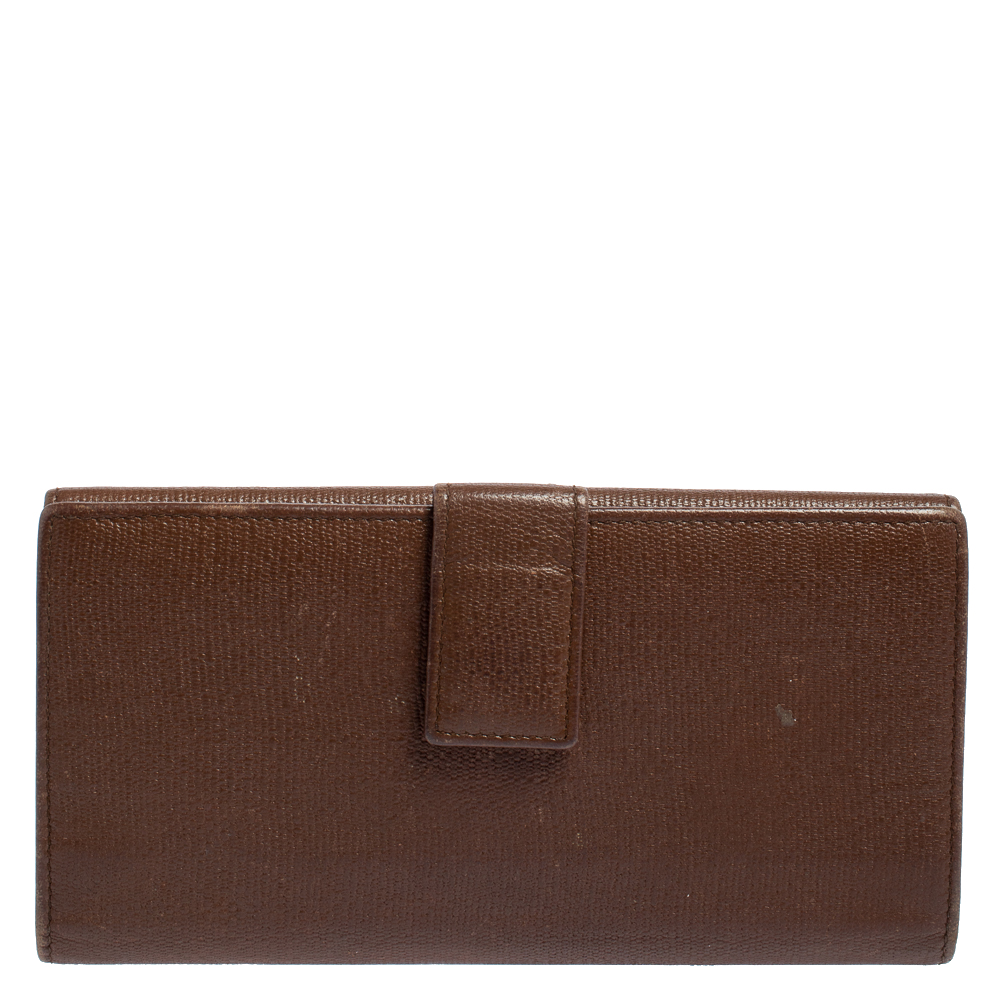 Yves Saint Laurent Brown Leather Y Ligne Flap Continental Wallet