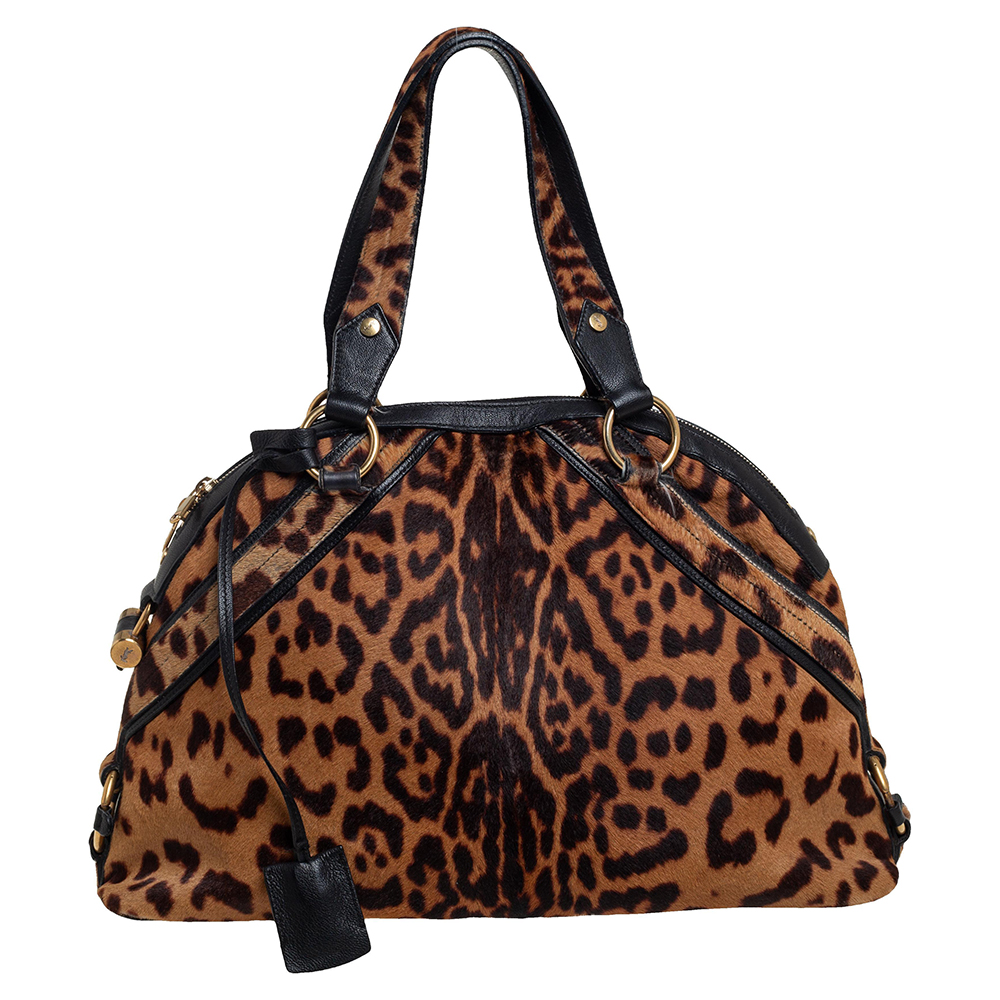 Yves Saint Laurent Animal Print Calf Hair And Leather Large Muse Bag