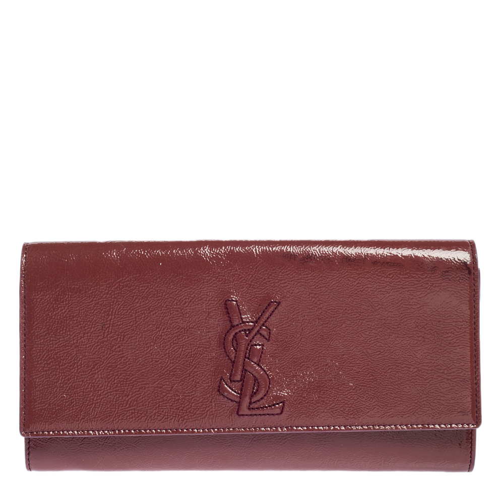 Yves Saint Laurent Pink Patent Leather Small Belle De Jour Flap Clutch