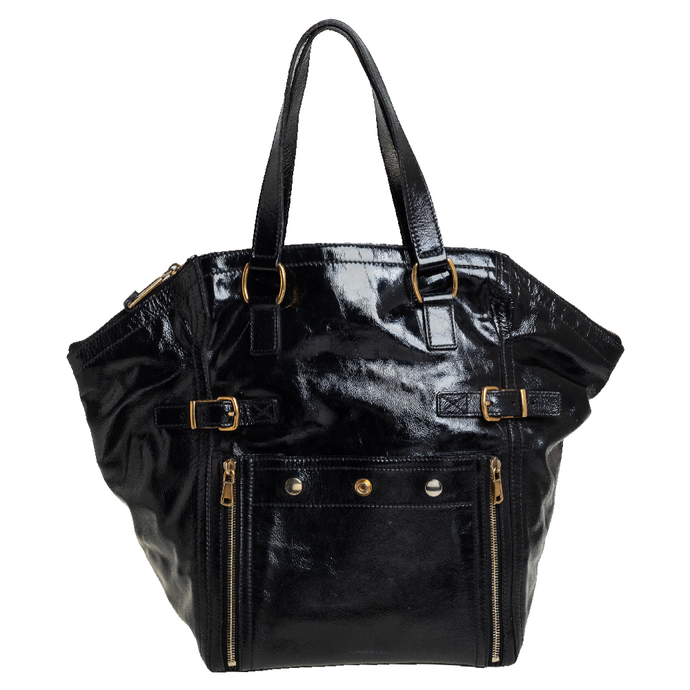 Yves Saint Laurent Black Patent Leather Large Downtown Tote