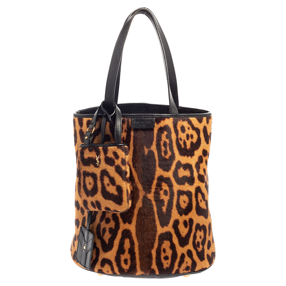 Yves Saint Laurent Leopard Print Pony Hair Bucket Bag