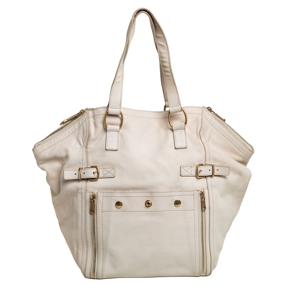 Yves Saint Laurent Cream White Leather Large Downtown Tote