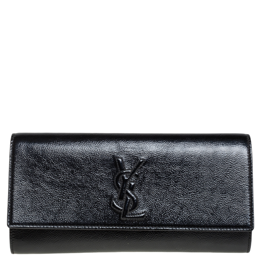 Yves Saint Laurent Black Patent Leather Small Belle De Jour Flap Clutch