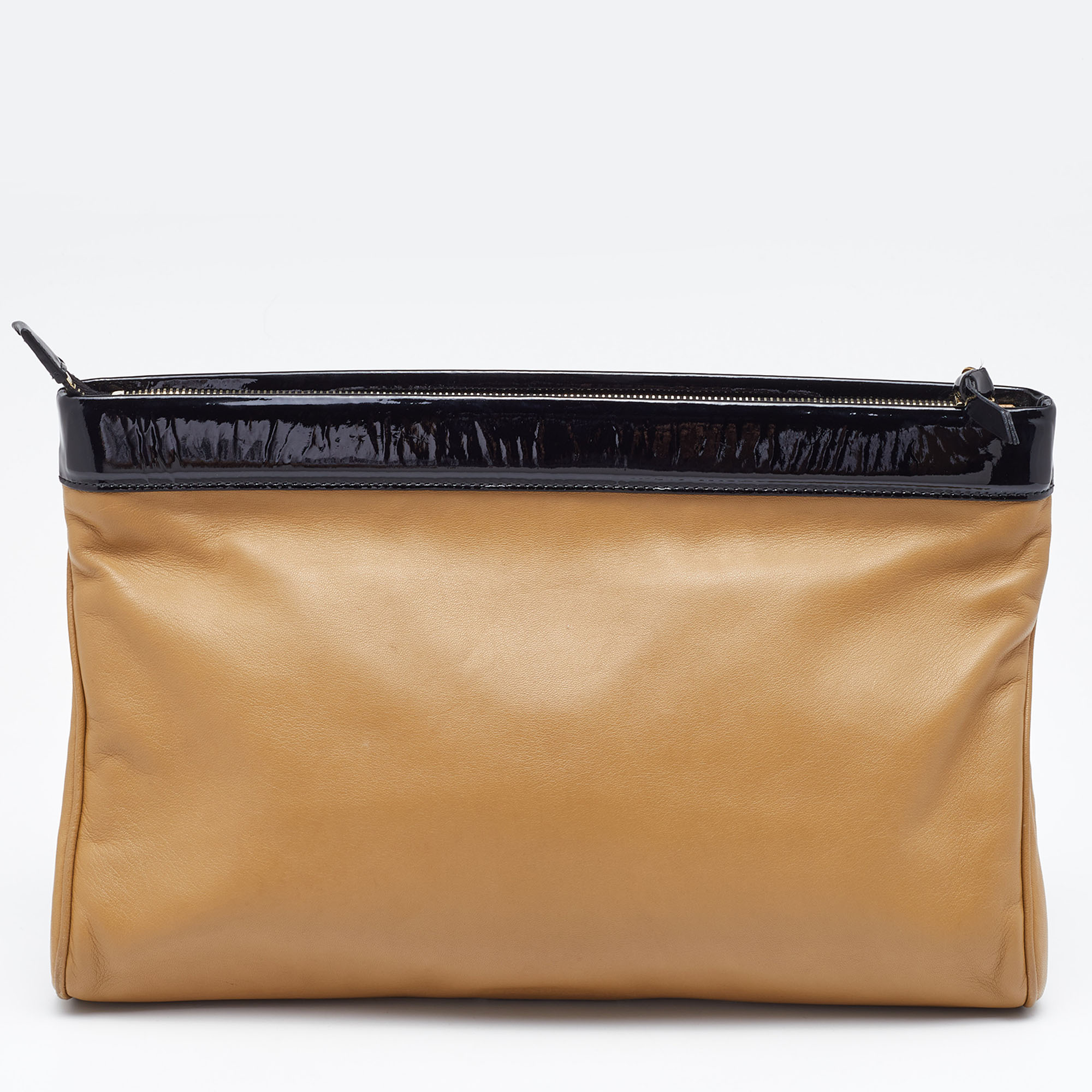 Yves Saint Laurent Beige/Black Patent Leather And Leather Cocktail Oversized Clutch