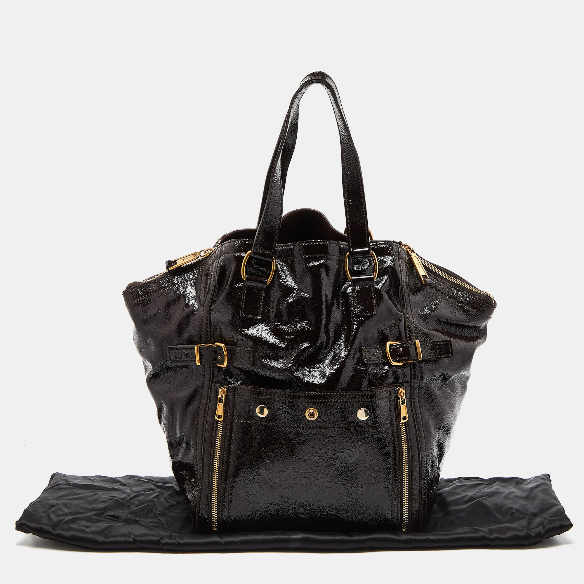 Yves Saint Laurent Brown Patent Leather Large Downtown Tote