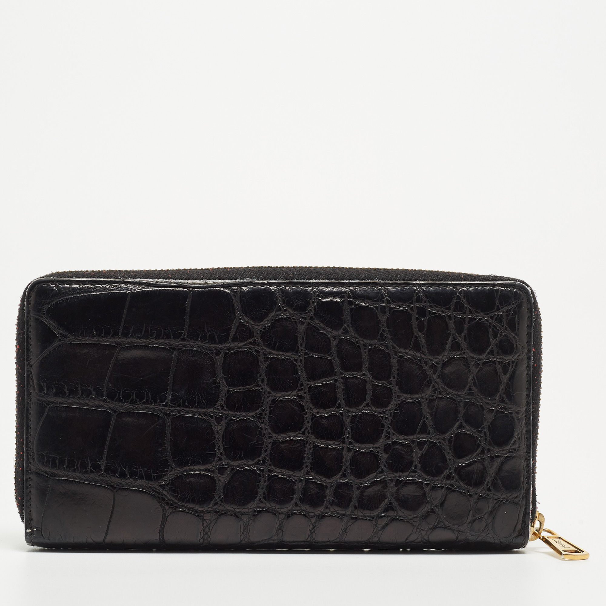 Yves Saint Laurent Black Alligator Zip Around Wallet