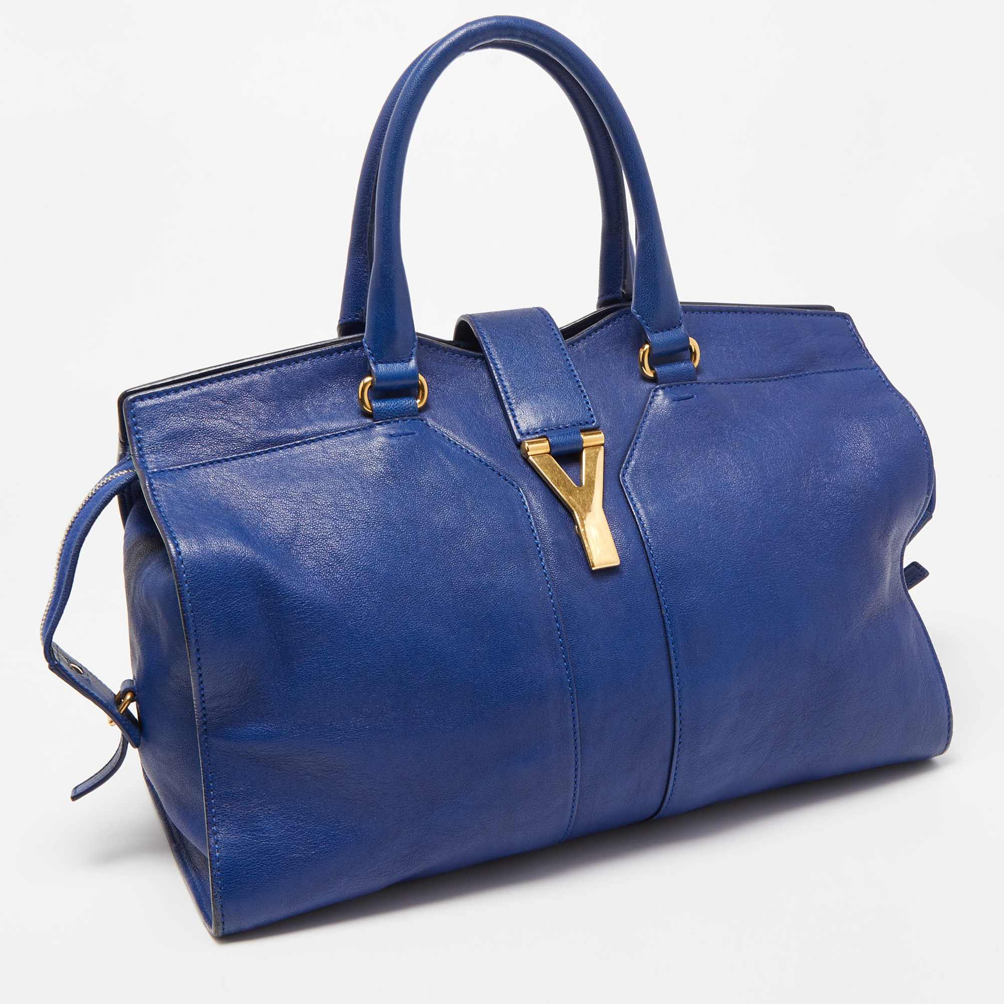 Yves Saint Laurent Blue Leather Medium Cabas Chyc Tote