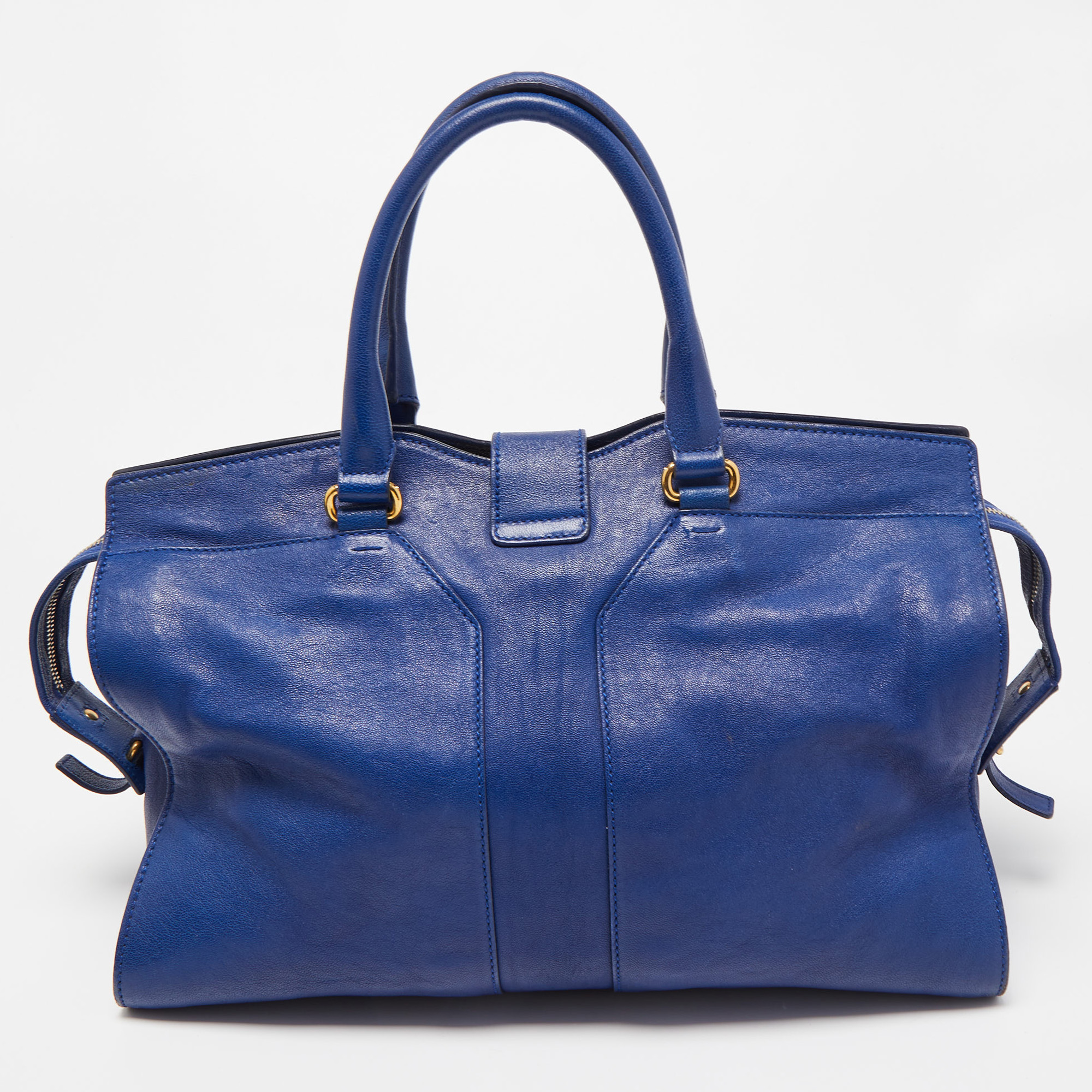 Yves Saint Laurent Blue Leather Medium Cabas Chyc Tote