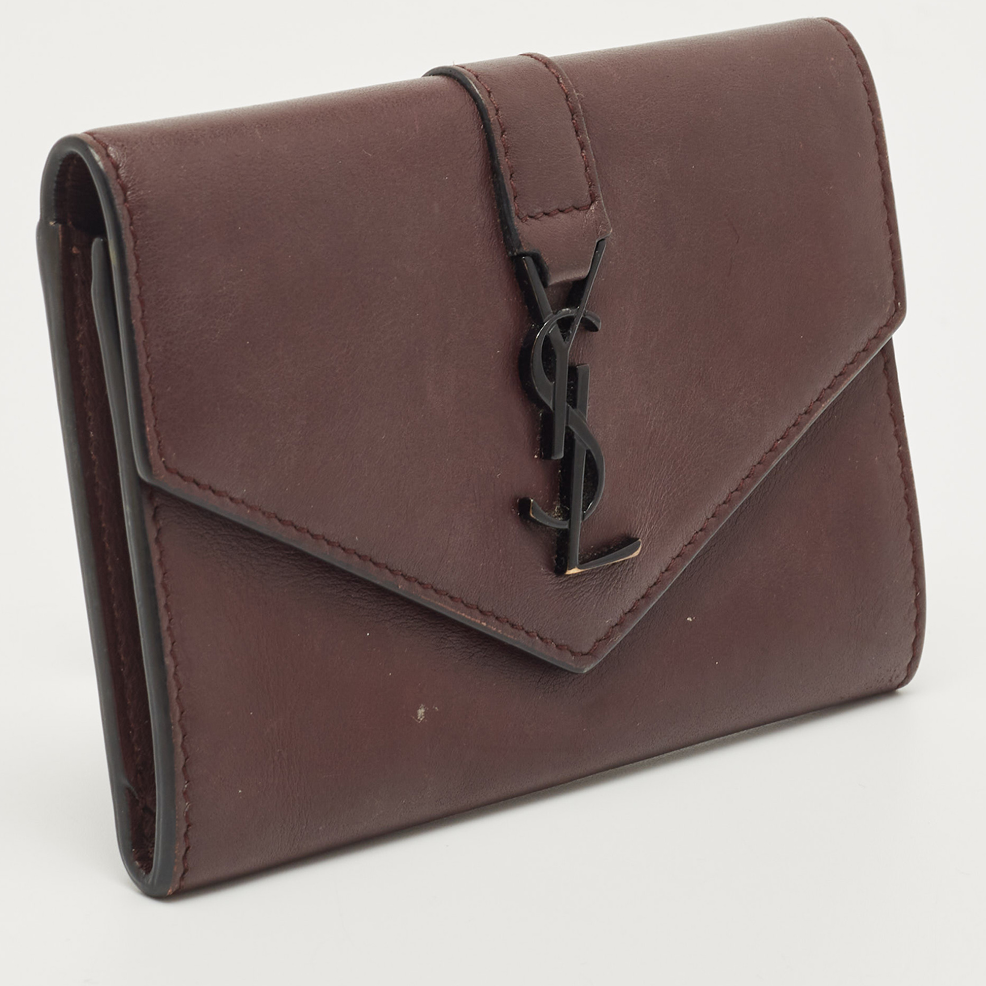 Saint Laurent Burgundy Leather Flap Wallet