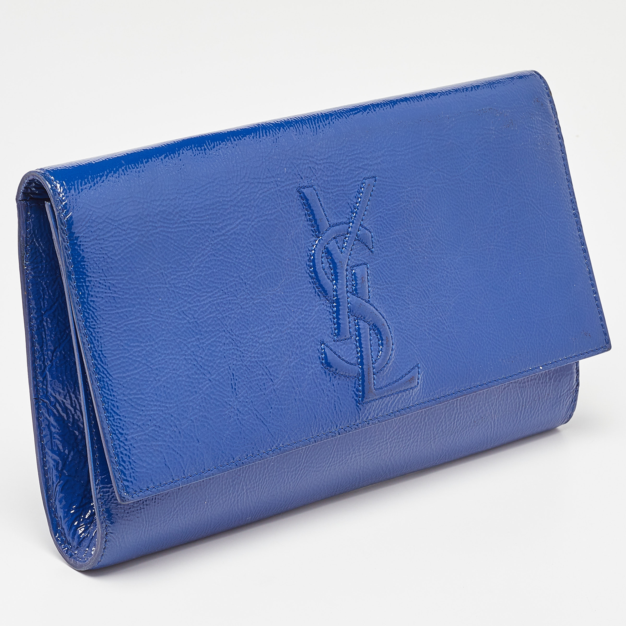 Yves Saint Laurent Blue Patent Leather Belle De Jour Flap Clutch