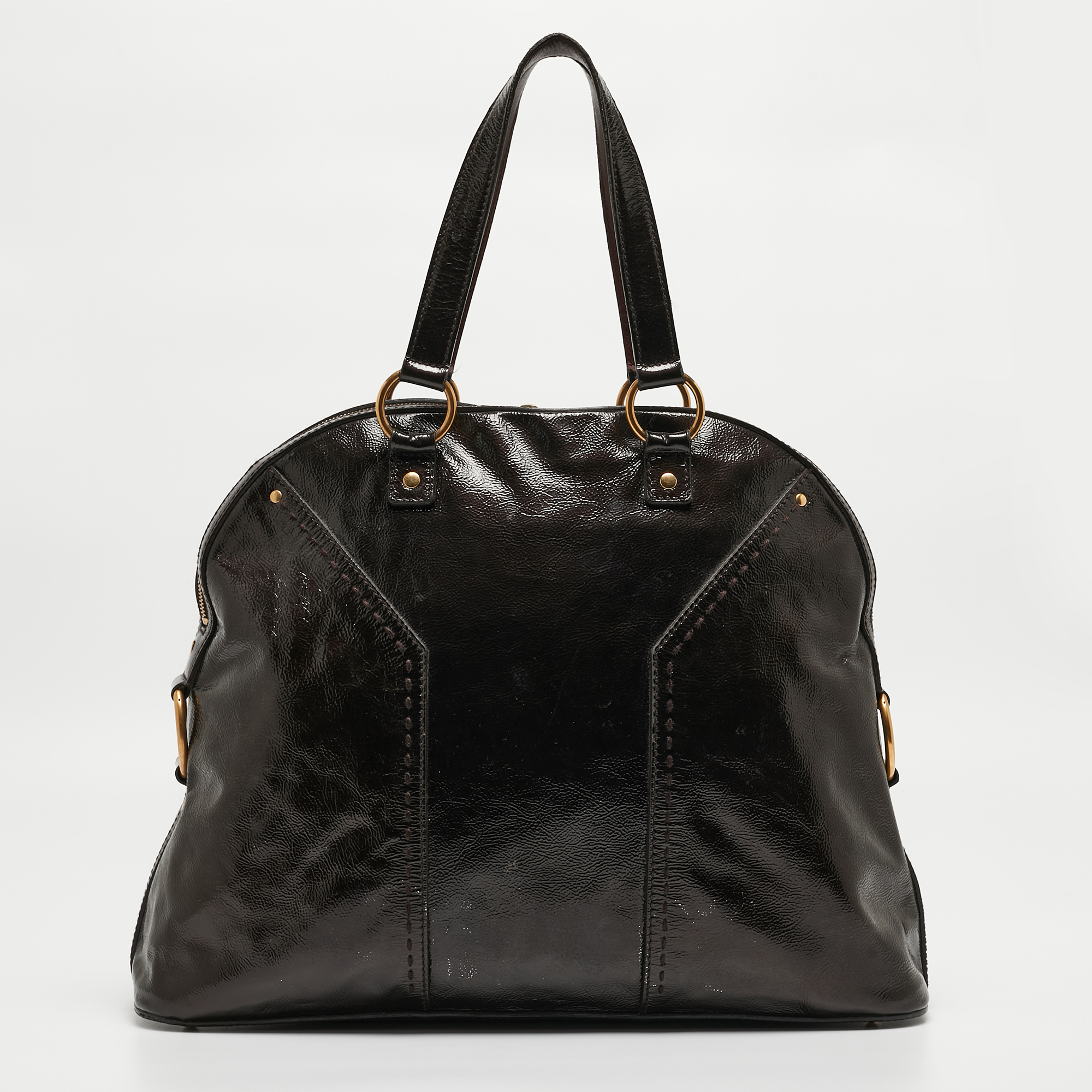 Yves Saint Laurent Choco Brown Patent Leather Oversized Muse Bag
