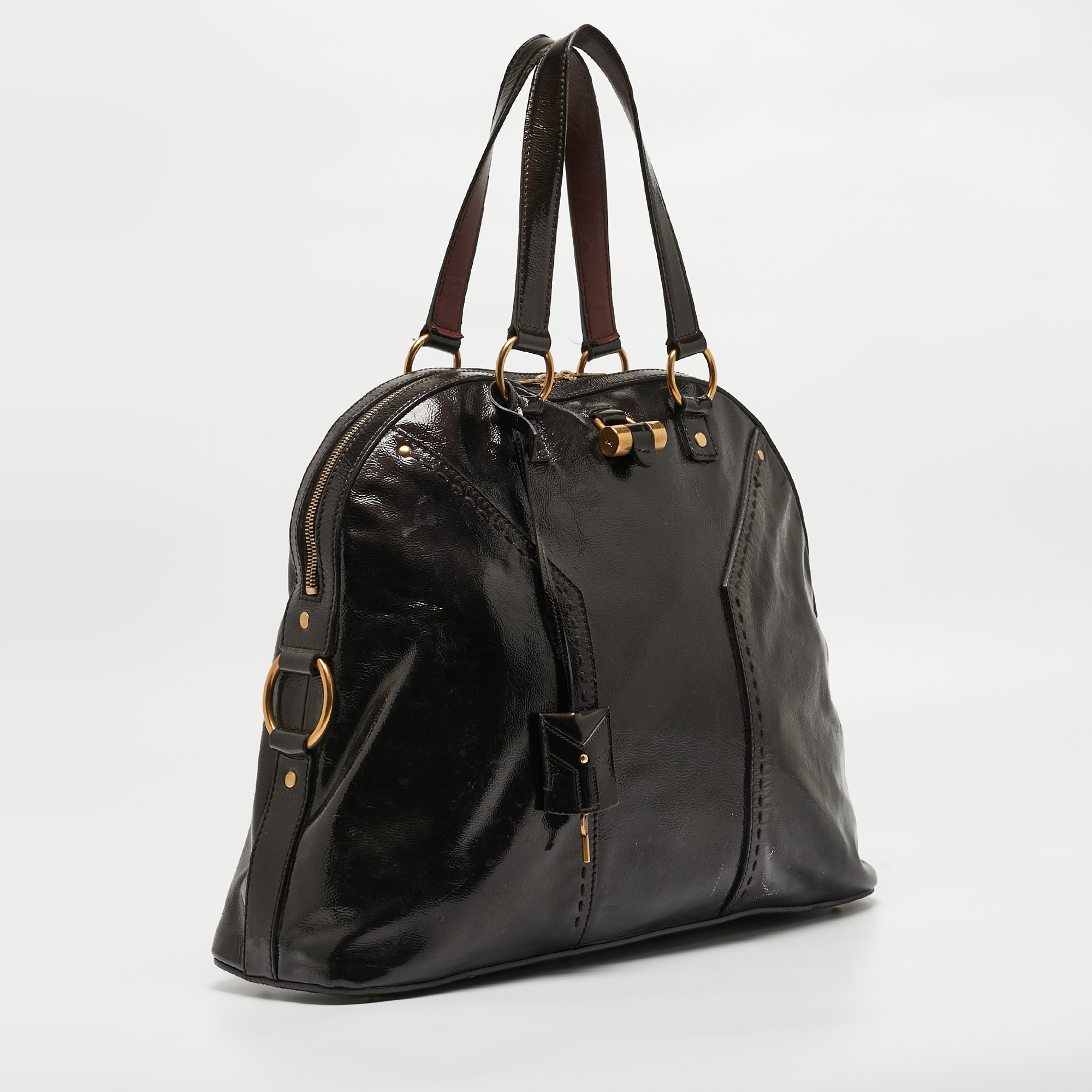 Yves Saint Laurent Choco Brown Patent Leather Oversized Muse Bag