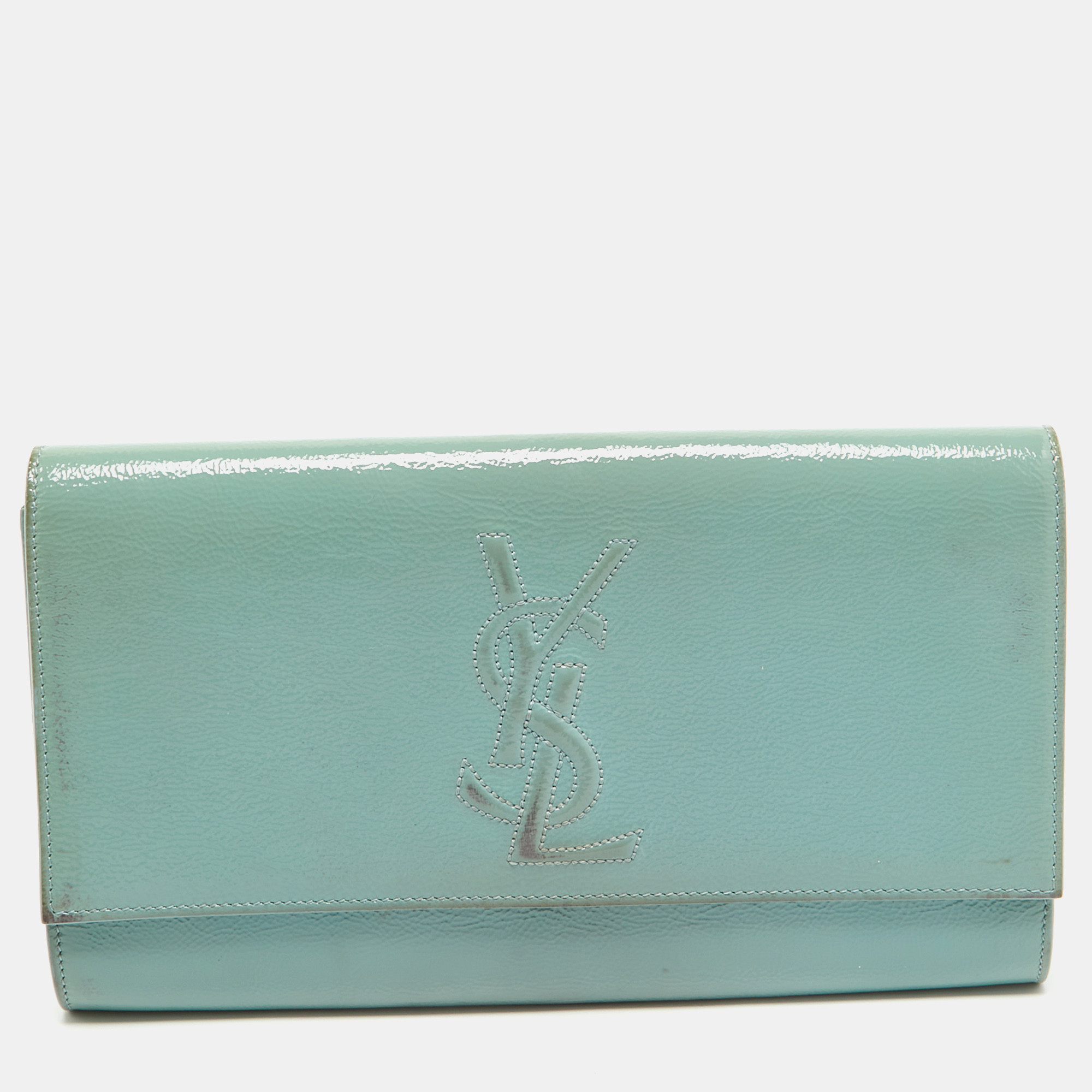 Yves saint laurent light blue patent leather belle de jour flap clutch