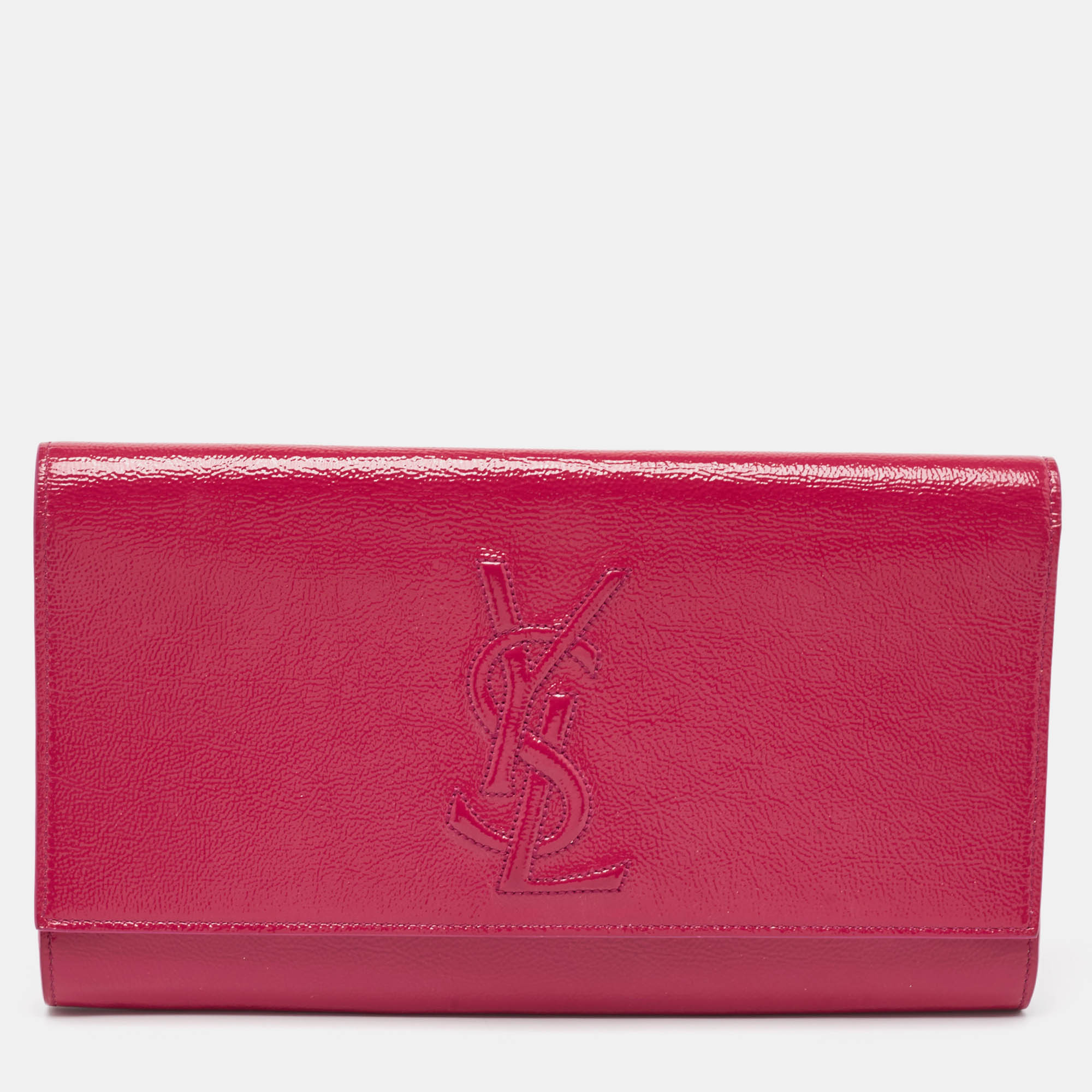 Yves saint laurent fuchsia patent leather belle de jour flap clutch