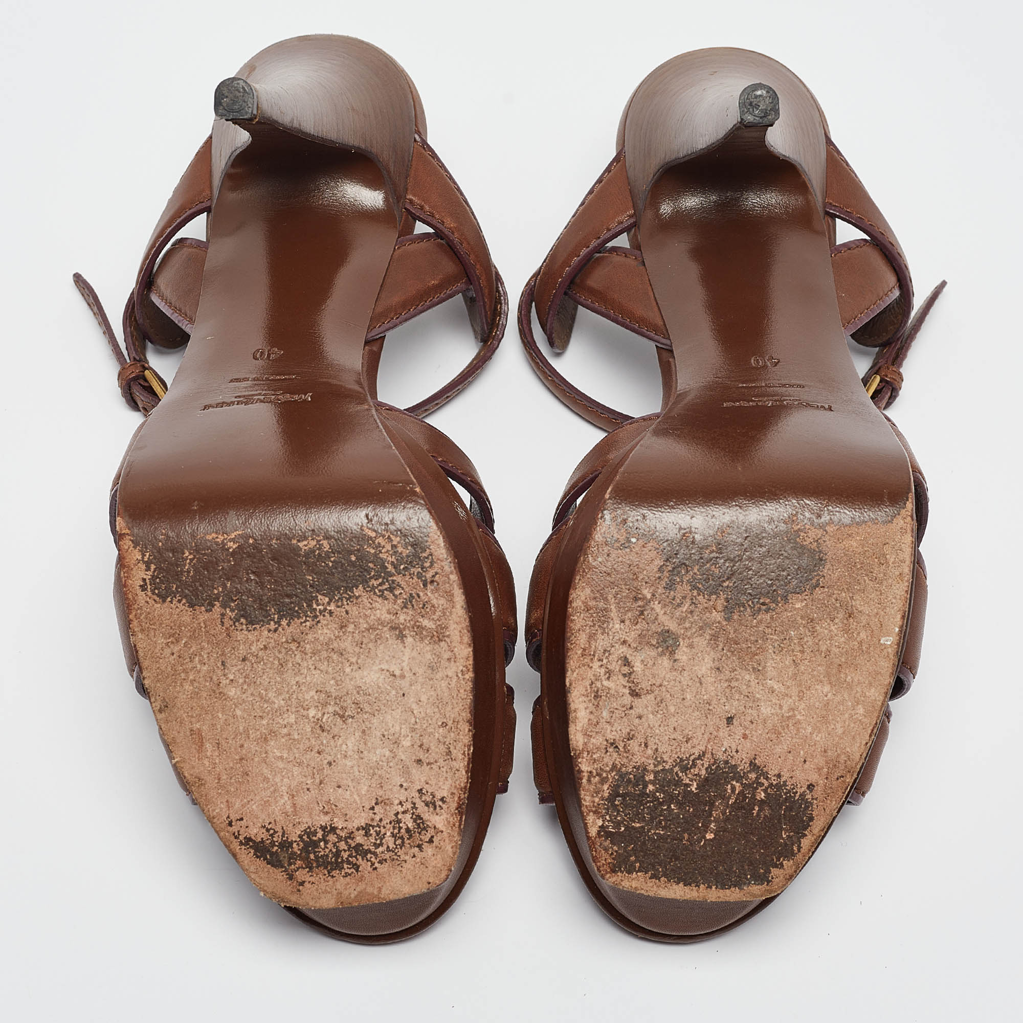 Yves Saint Laurent Brown Leather Tribute Sandals Size 40