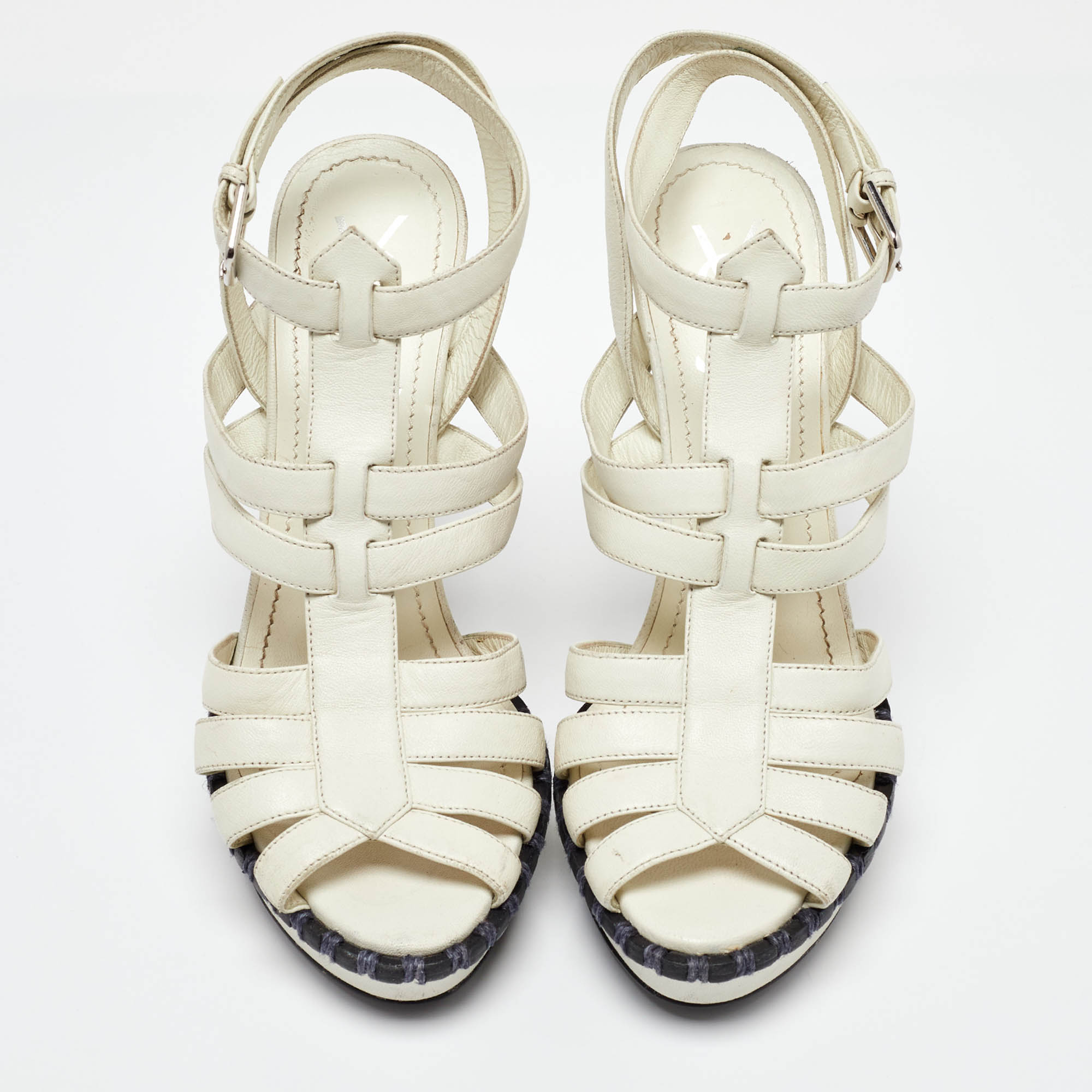 Yves Saint Laurent White Leather Strappy Platform Ankle Strap Sandals Size 37