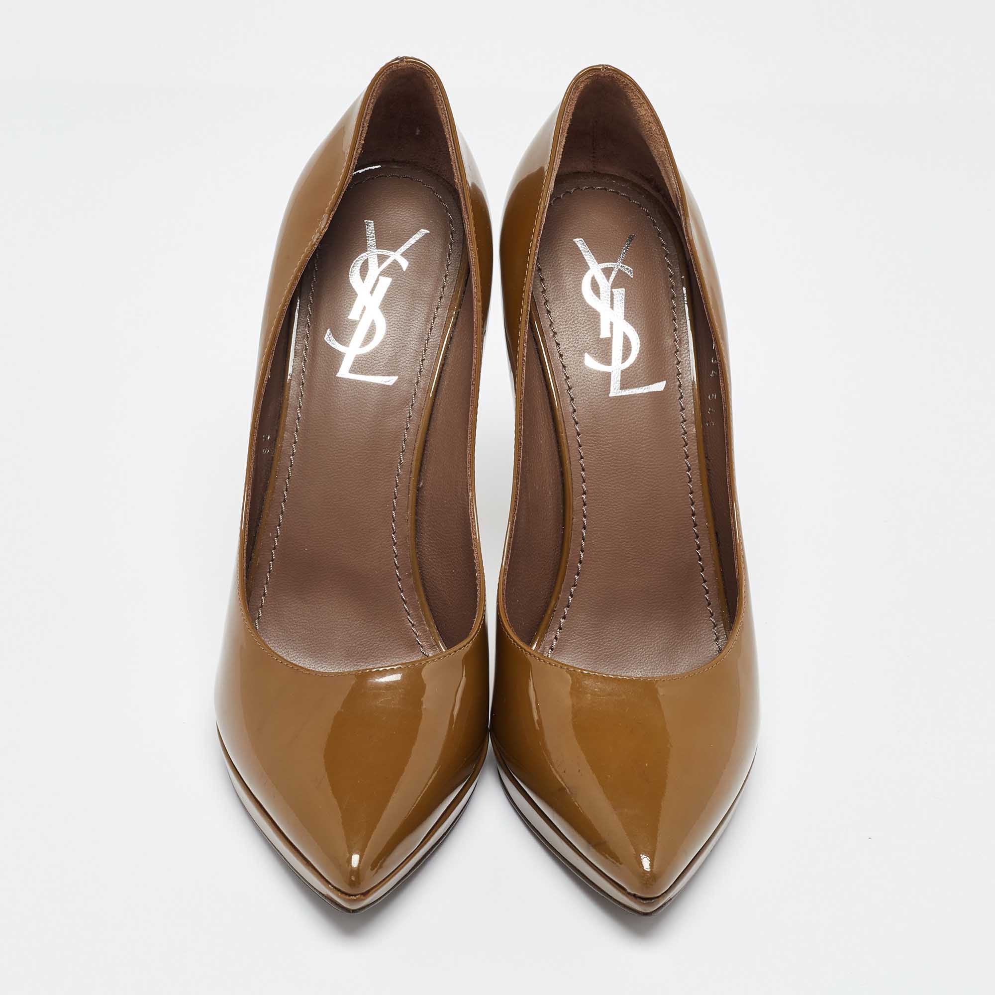 Yves Saint Laurent Brown Patent Leather Pointed Toe Pumps Size 38