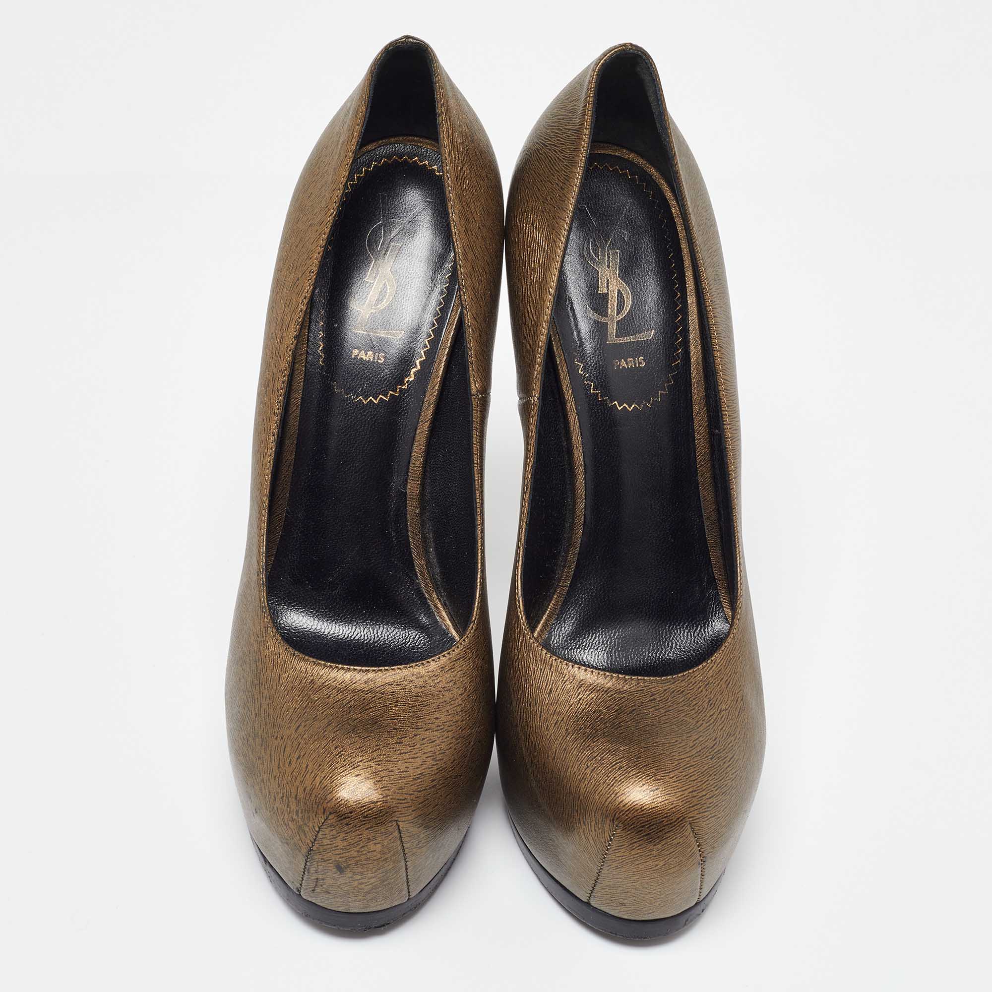 Yves Saint Laurent Gold Leather Tribtoo Platform Pumps Size 39