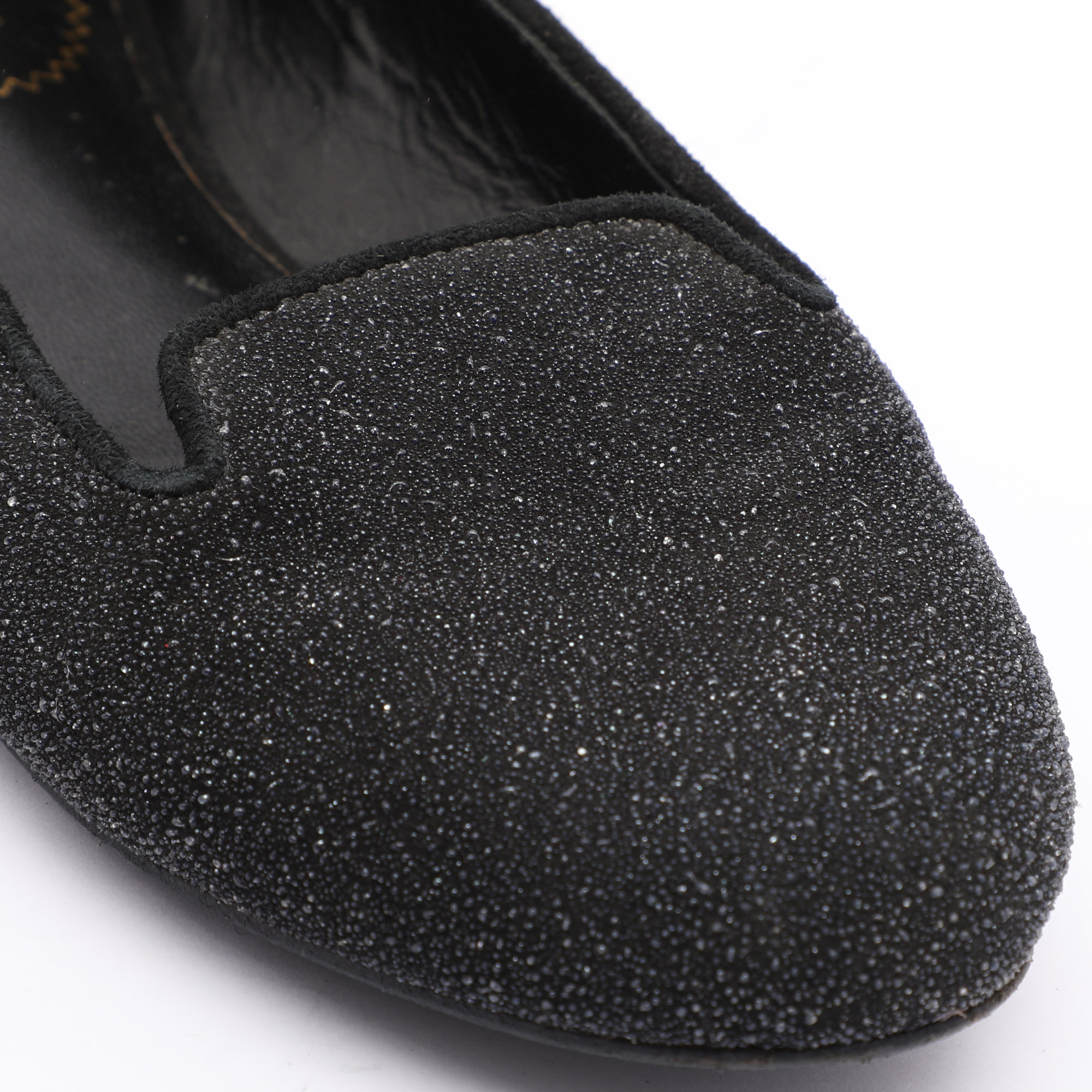 Yves Saint Laurent Black Glitter Smoking Slippers Size 34