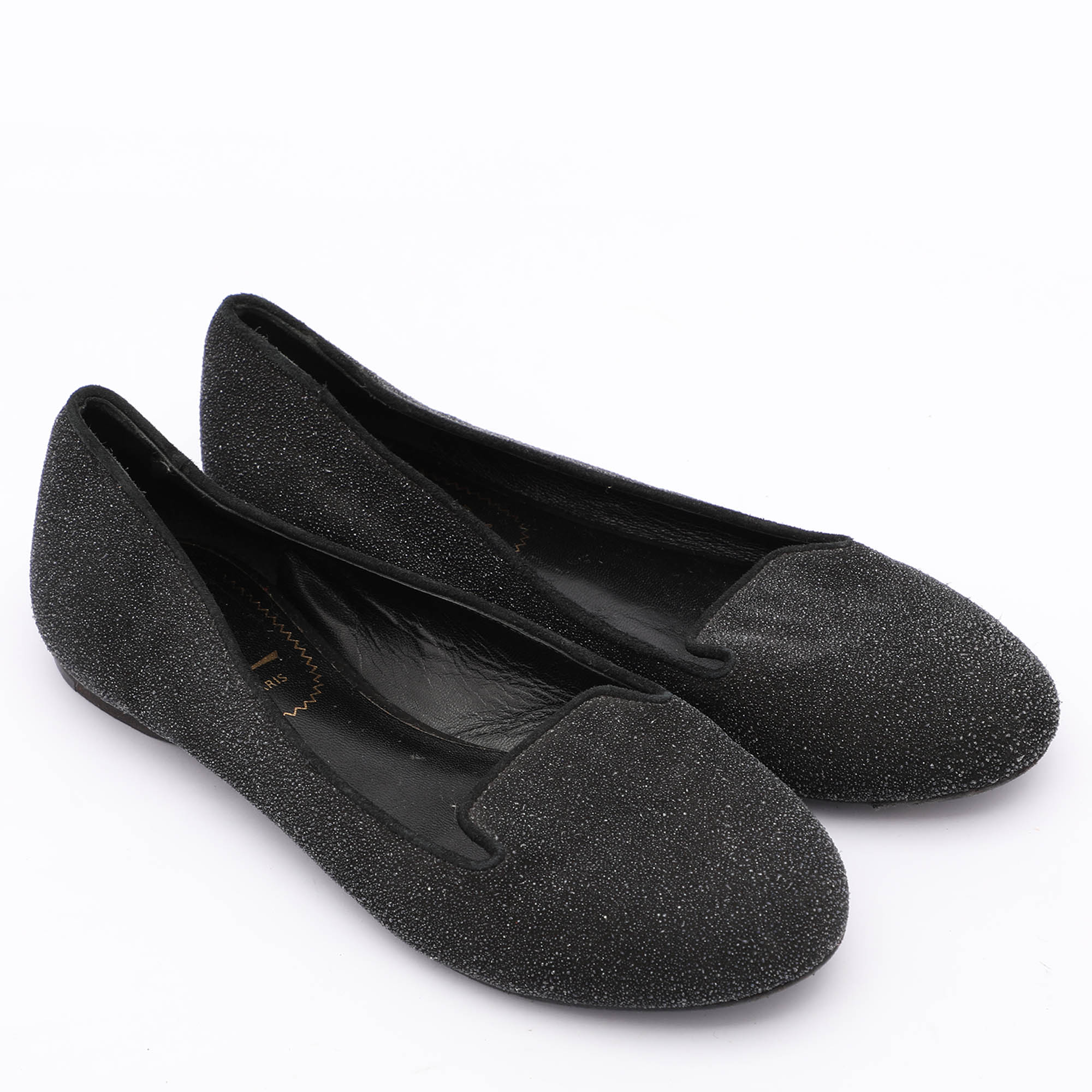 Yves Saint Laurent Black Glitter Smoking Slippers Size 34