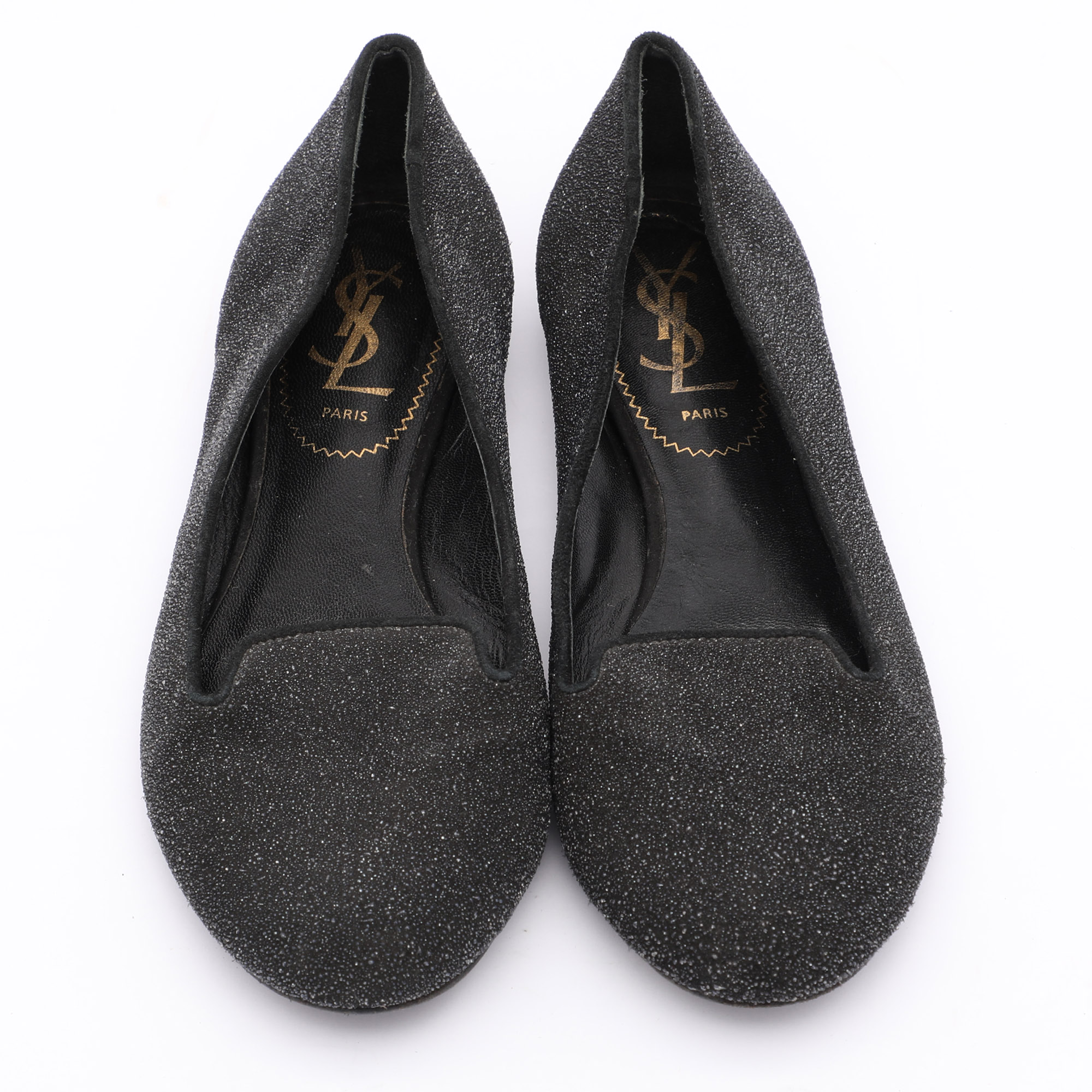 Yves Saint Laurent Black Glitter Smoking Slippers Size 34