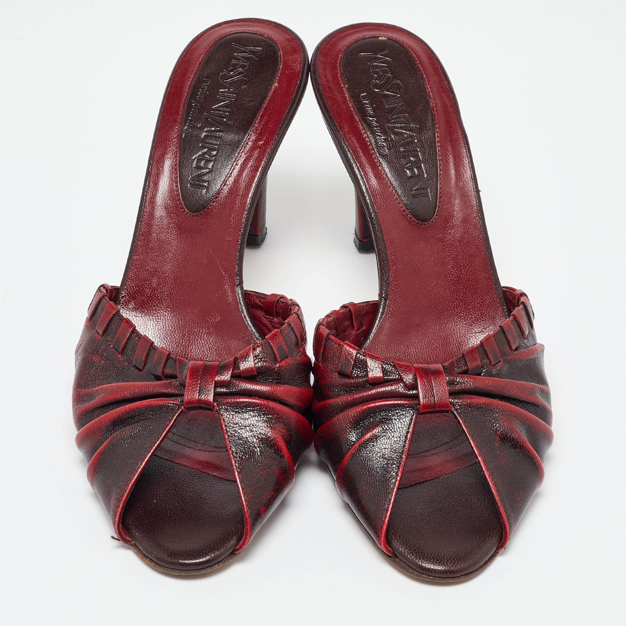 Yves Saint Laurent Burgundy Leather Slide Sandals 38