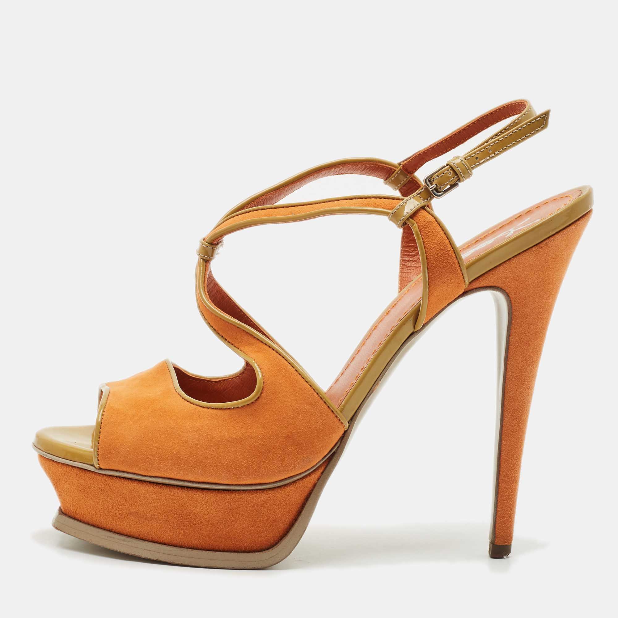 Yves Saint Laurent Orange/Green Suede and Patent Leather Platform Sandals Size
Yves Saint Laurent Orange/Green Suede and Patent Leather Platform Sandals Size