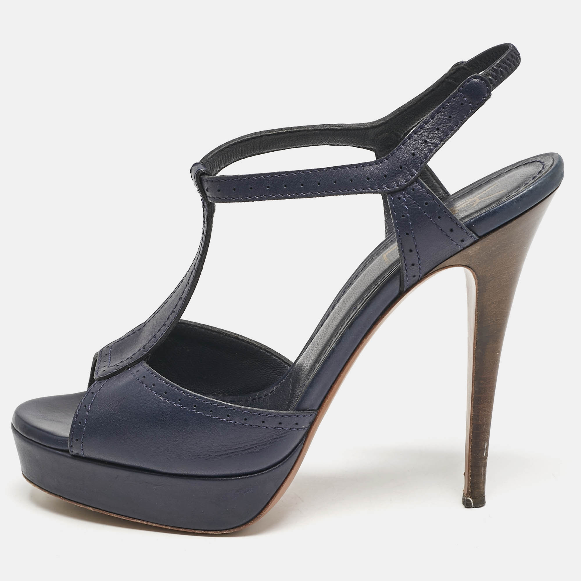Yves Saint Laurent Navy Blue Leather T Strap Platform Sandals Size
Yves Saint Laurent Navy Blue Leather T Strap Platform Sandals Size