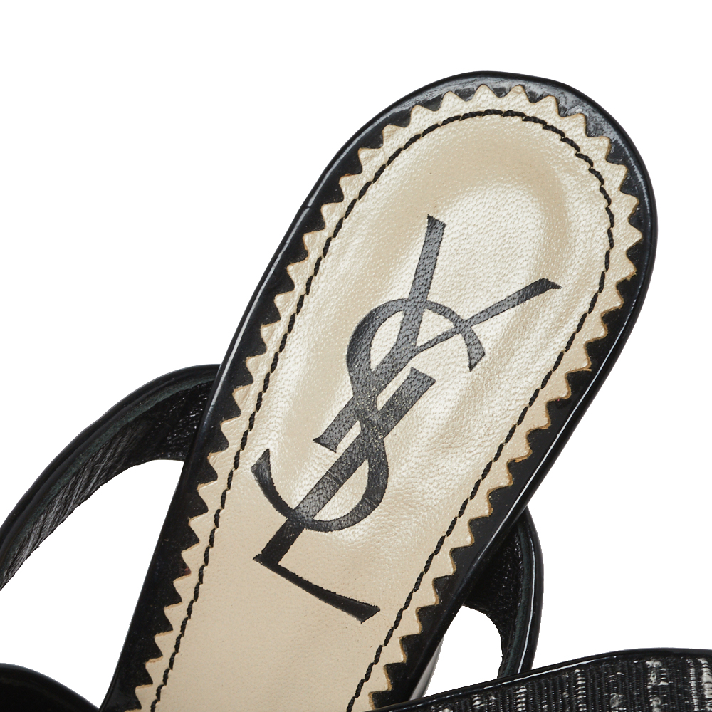 Saint Laurent Monochrome Fabric And Patent Leather Trim Ankle Wrap Sandals Size 37