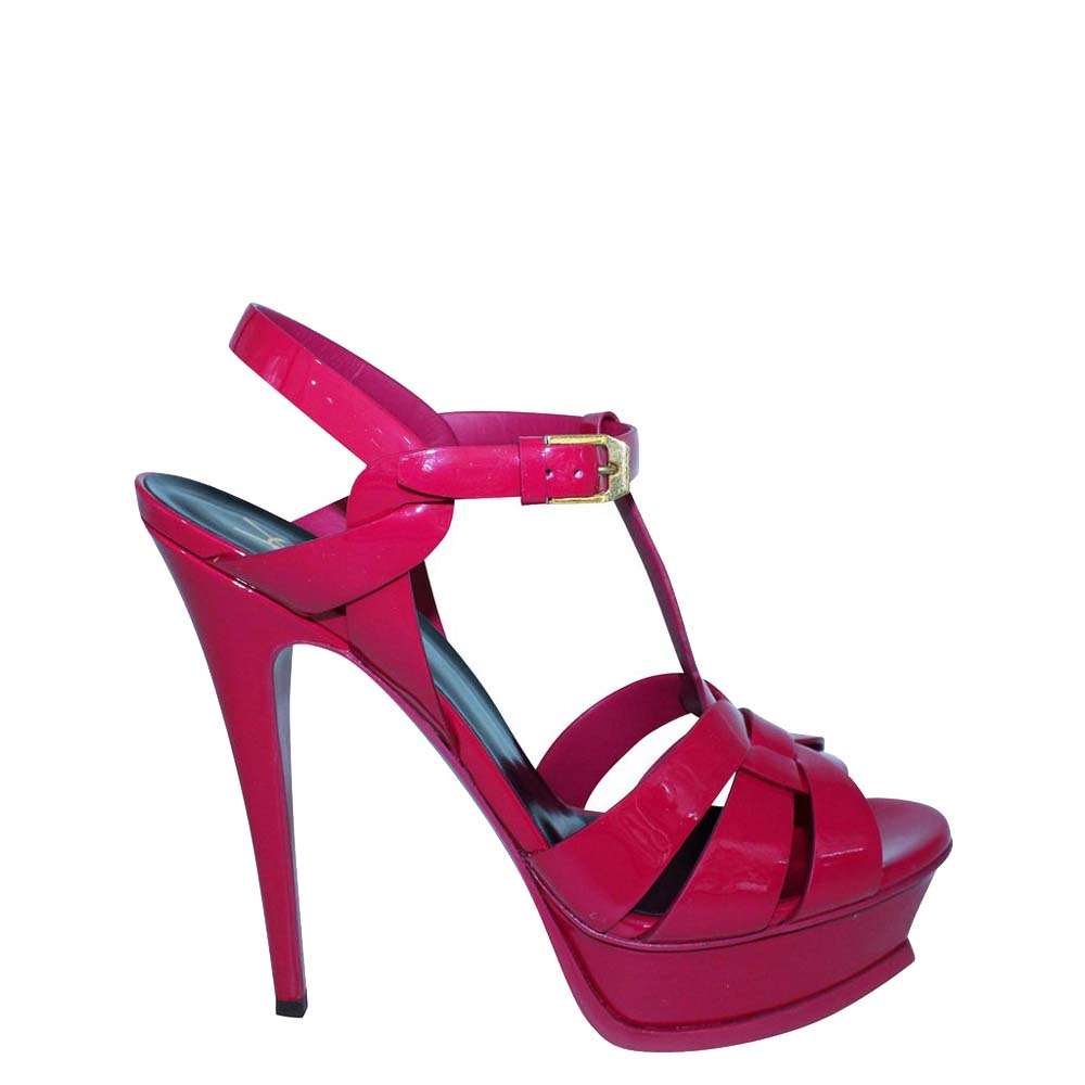 Yves Saint Laurent Pink Patent Leather tribute Sandals Size 38.5