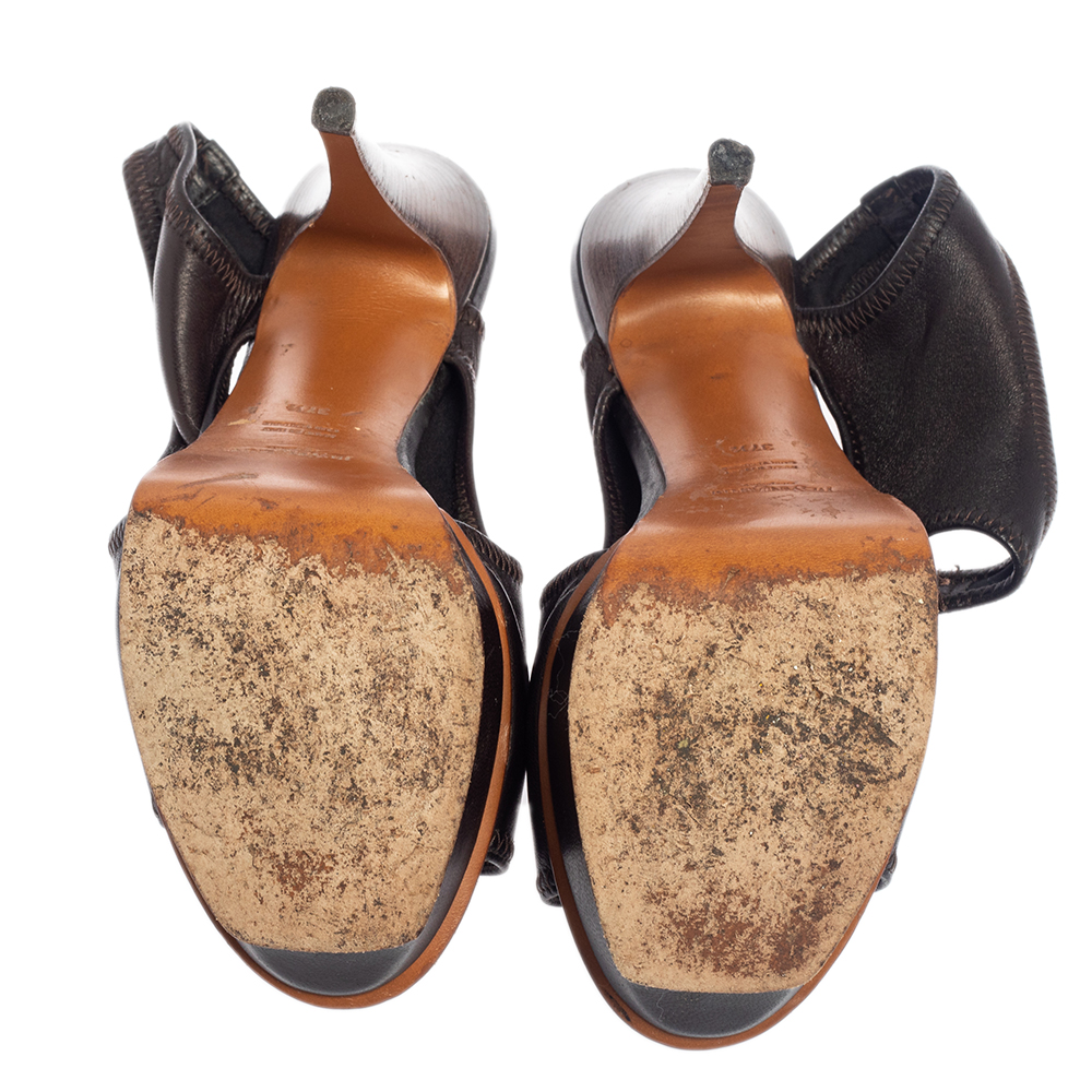 Yves Saint Laurent Dark Brown Soft Leather Platform Sandals Size 37.5