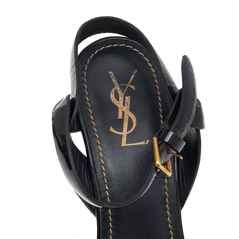 Yves Saint Laurent Black Patent Leather Tribute Platform Sandals Size 39