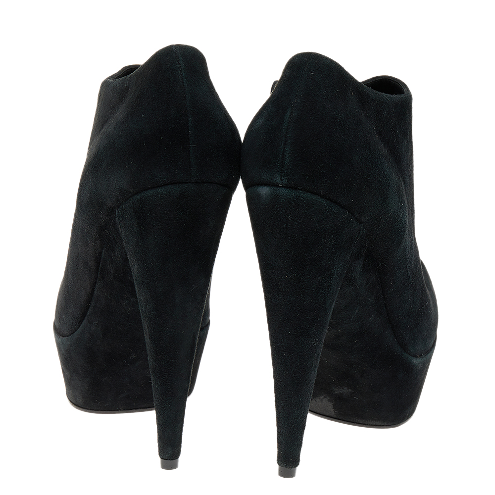 Yves Saint Laurent Black Suede Platform Ankle Boots Size 40