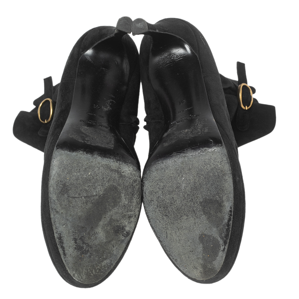 Saint Laurent Black Suede Buckle Platform Ankle Boots Size 41