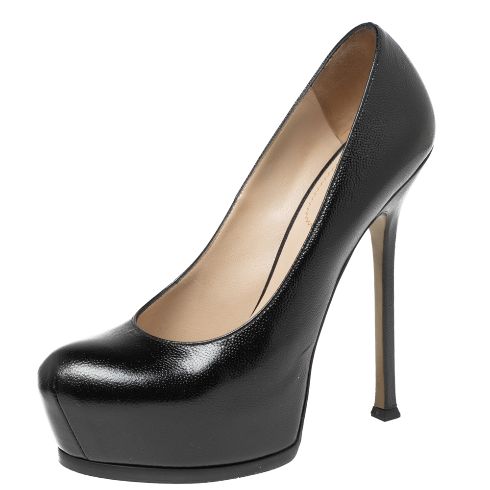 Yves saint laurent black leather tribtoo platform pumps size 40