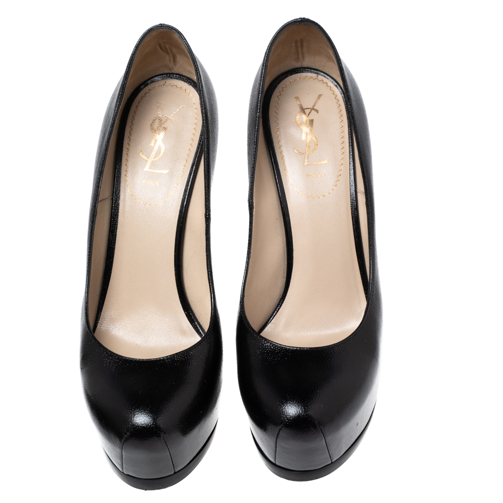 Yves Saint Laurent Black Leather Tribtoo Platform Pumps Size 40