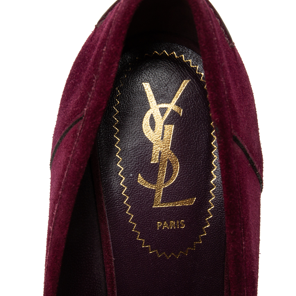Yves Saint Laurent Purple Suede Tribtoo Penny Loafer Platform Pumps Size 38