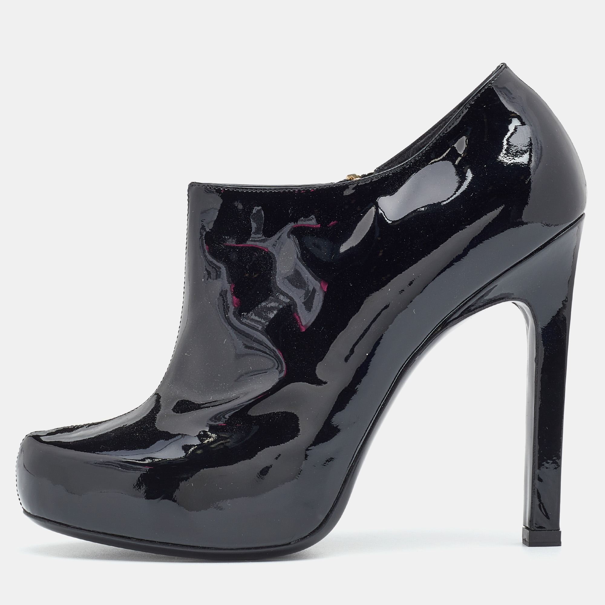 Yves saint laurent black patent leather platform booties size 38.5