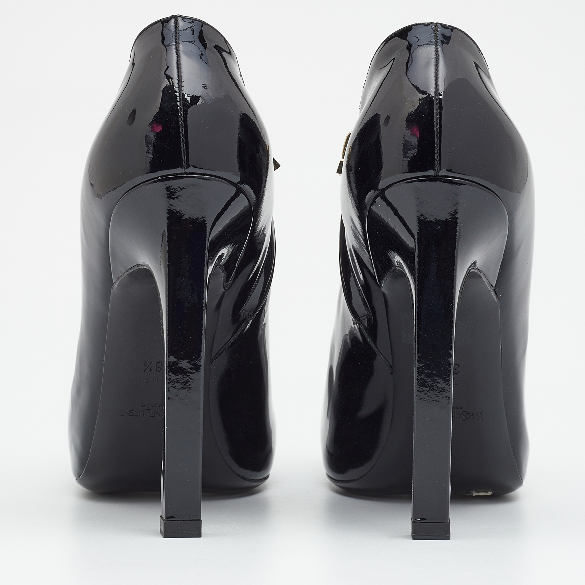 Yves Saint Laurent Black Patent Leather Platform Booties Size 38.5