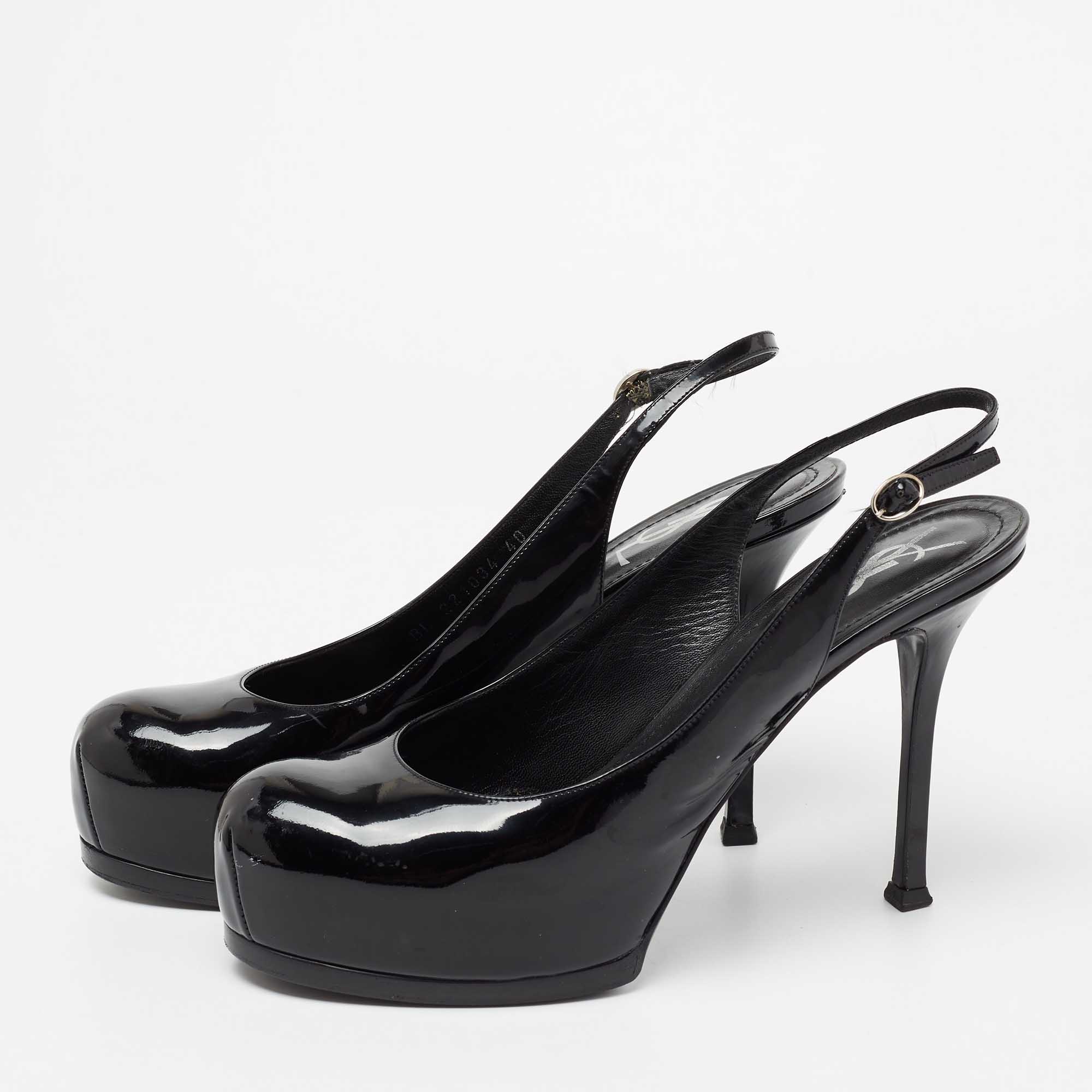 

Yves Saint Laurent Black Patent Leather Tribtoo Slingback Pumps Size