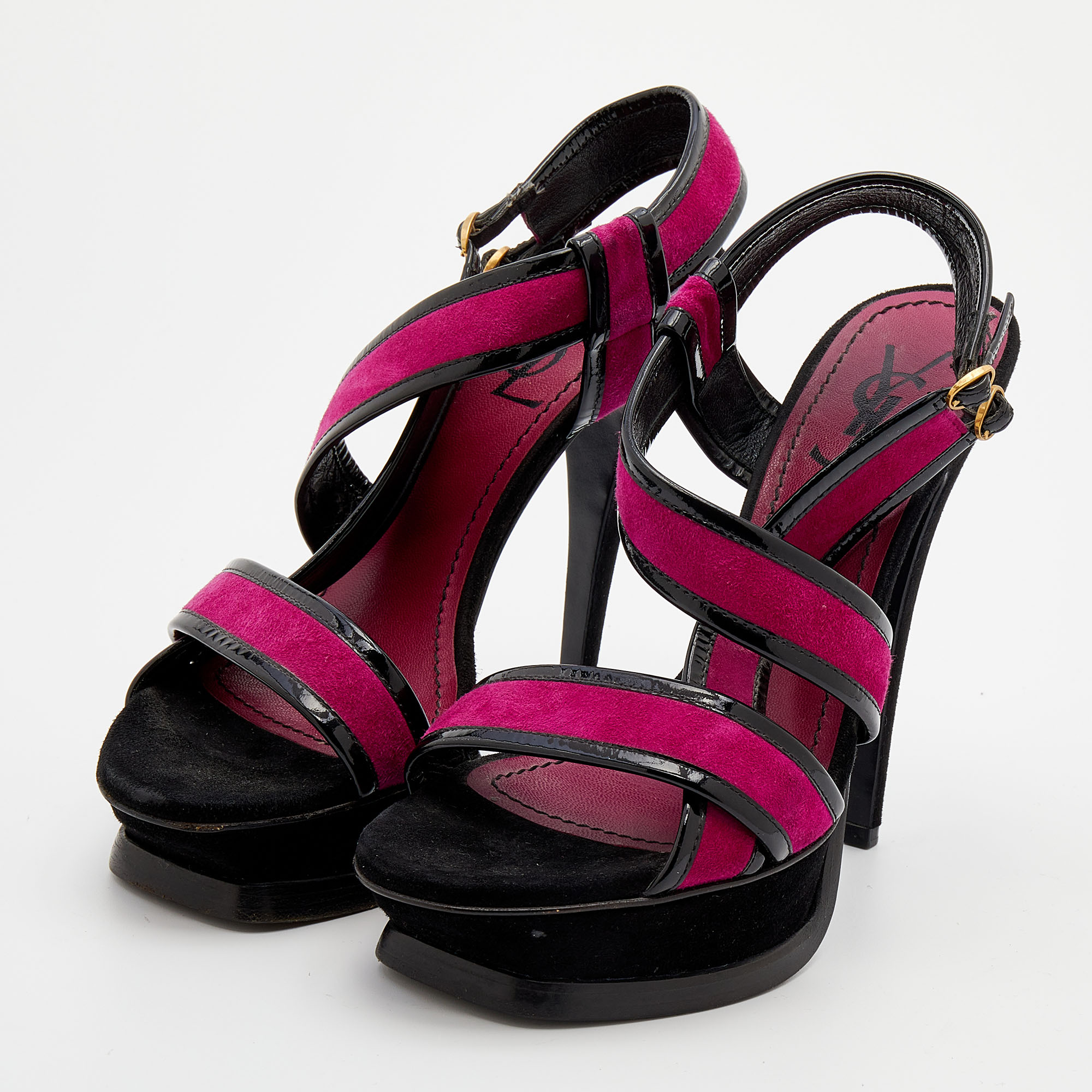 Yves Saint Laurent Pink/Black Suede And Patent Leather Platform Sandals Size
Yves Saint Laurent Pink/Black Suede And Patent Leather Platform Sandals Size