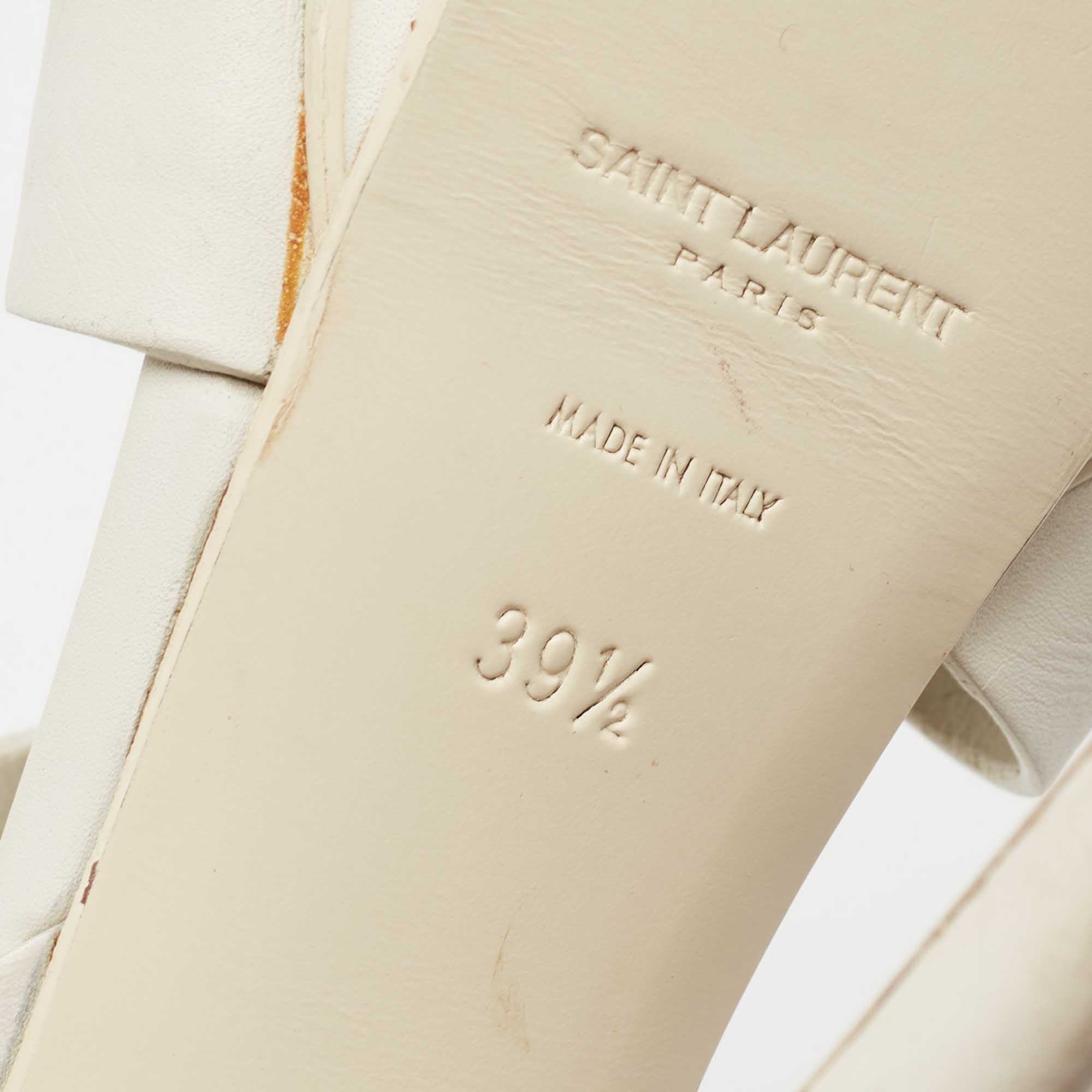 Yves Saint Laurent White Leather Tribute Platform Sandals Size 39.5