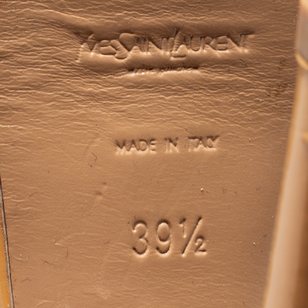 Yves Saint Laurent Beige Patent Leather Tribute Platform Sandals Size 39.5