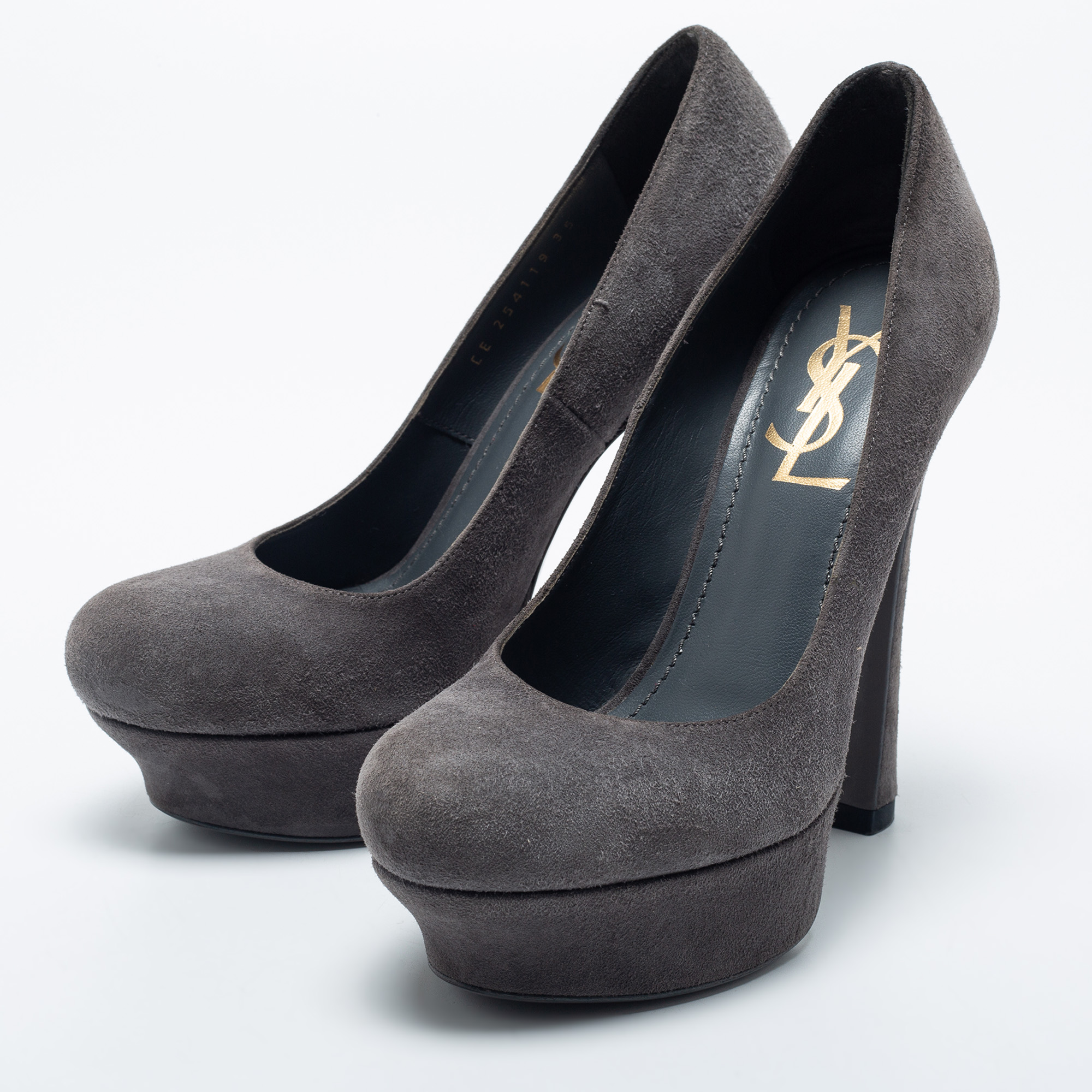 Yves Saint Laurent Grey Suede Palais Platform Pumps Size 35