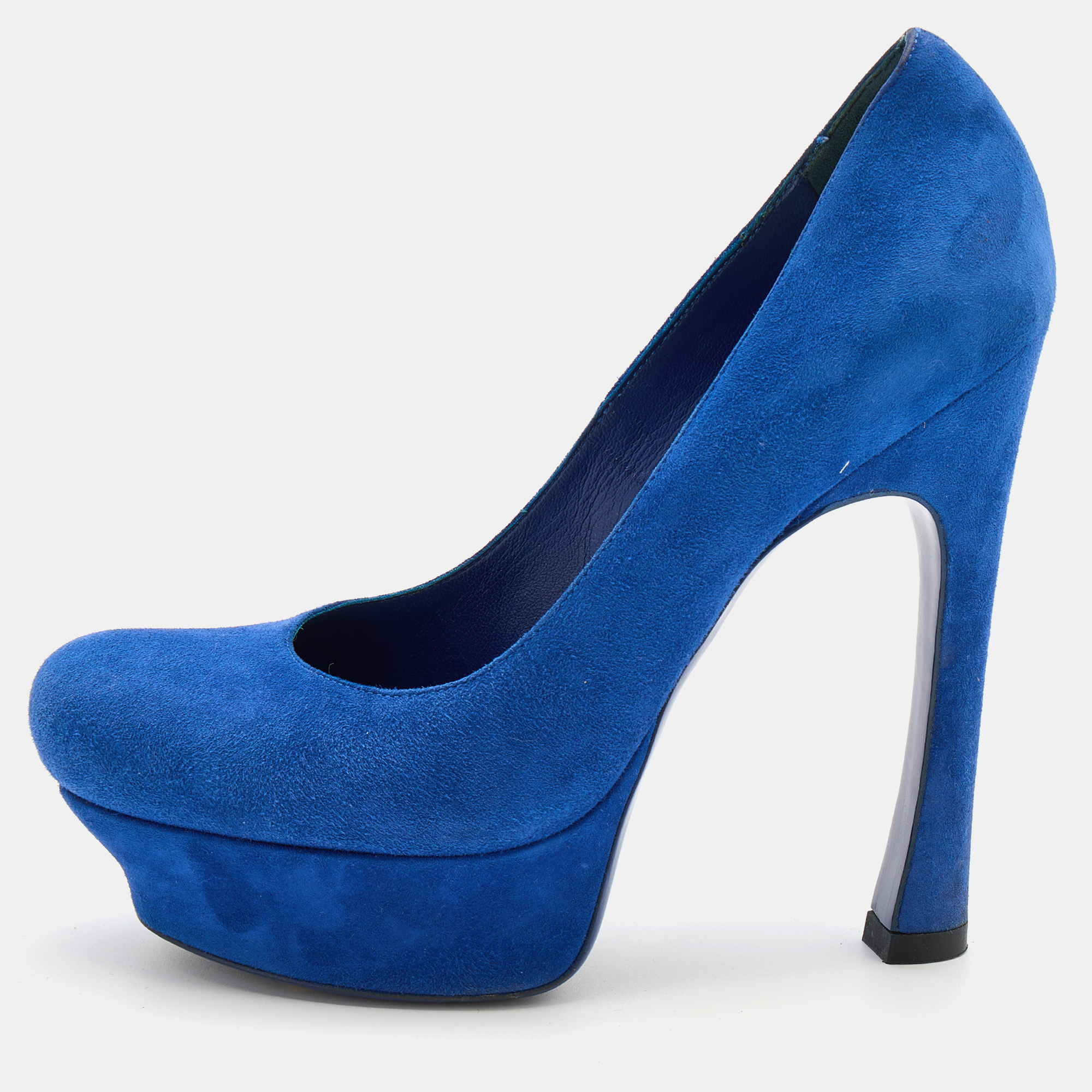 

Yves Saint Laurent Blue Suede Palais Platform Peep Toe Pumps Size