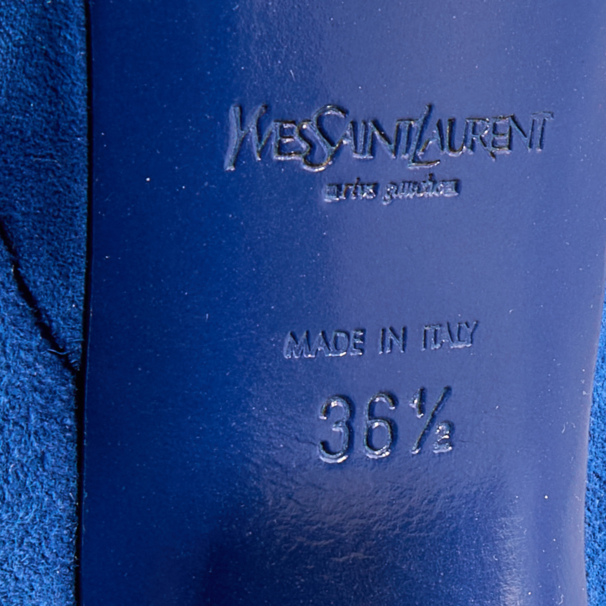 Yves Saint Laurent Blue Suede Palais Platform Peep Toe Pumps Size 36.5